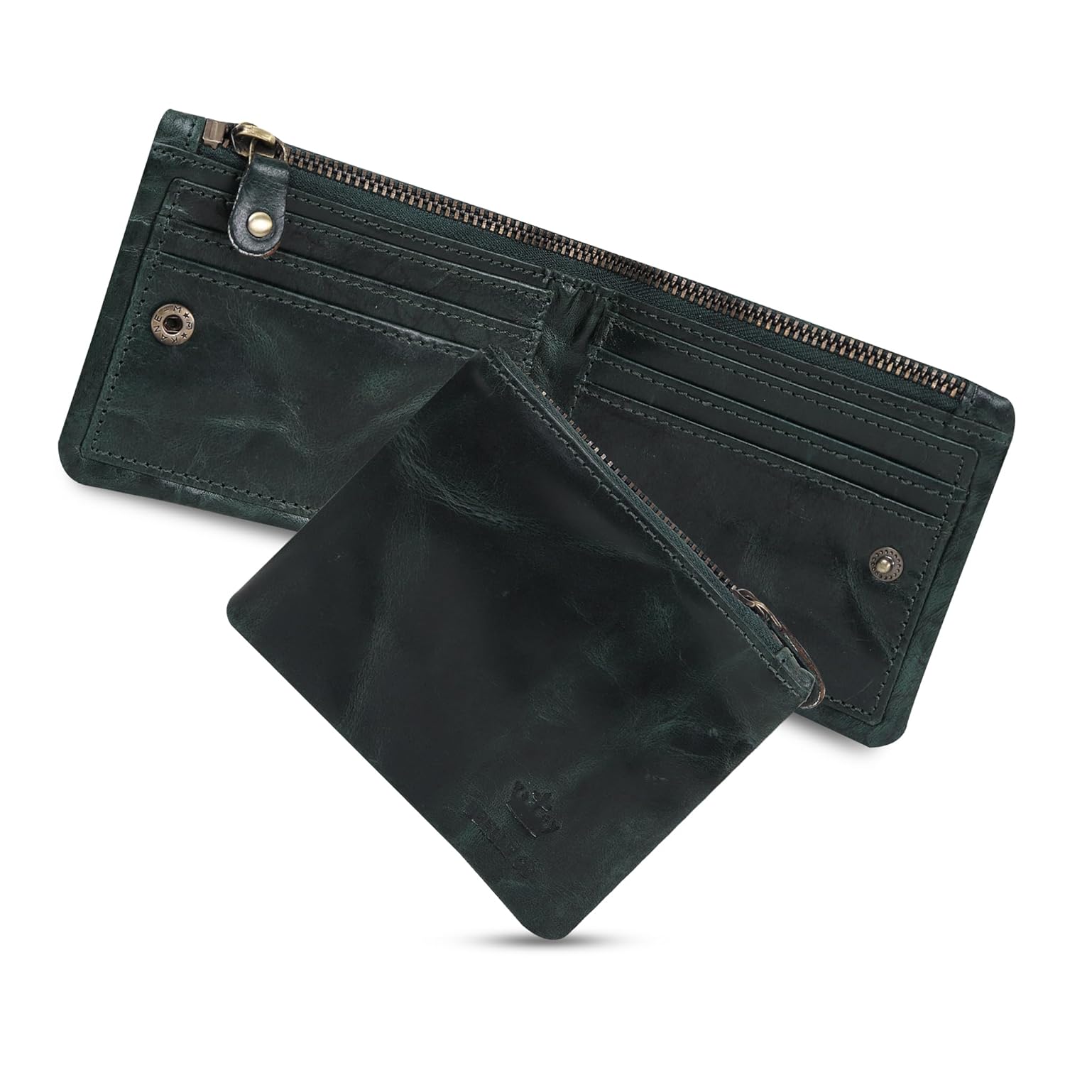 BBELLE CO Minimalist Crunch Zip Wallet for Men Leather Slimfold Wallet (Green)