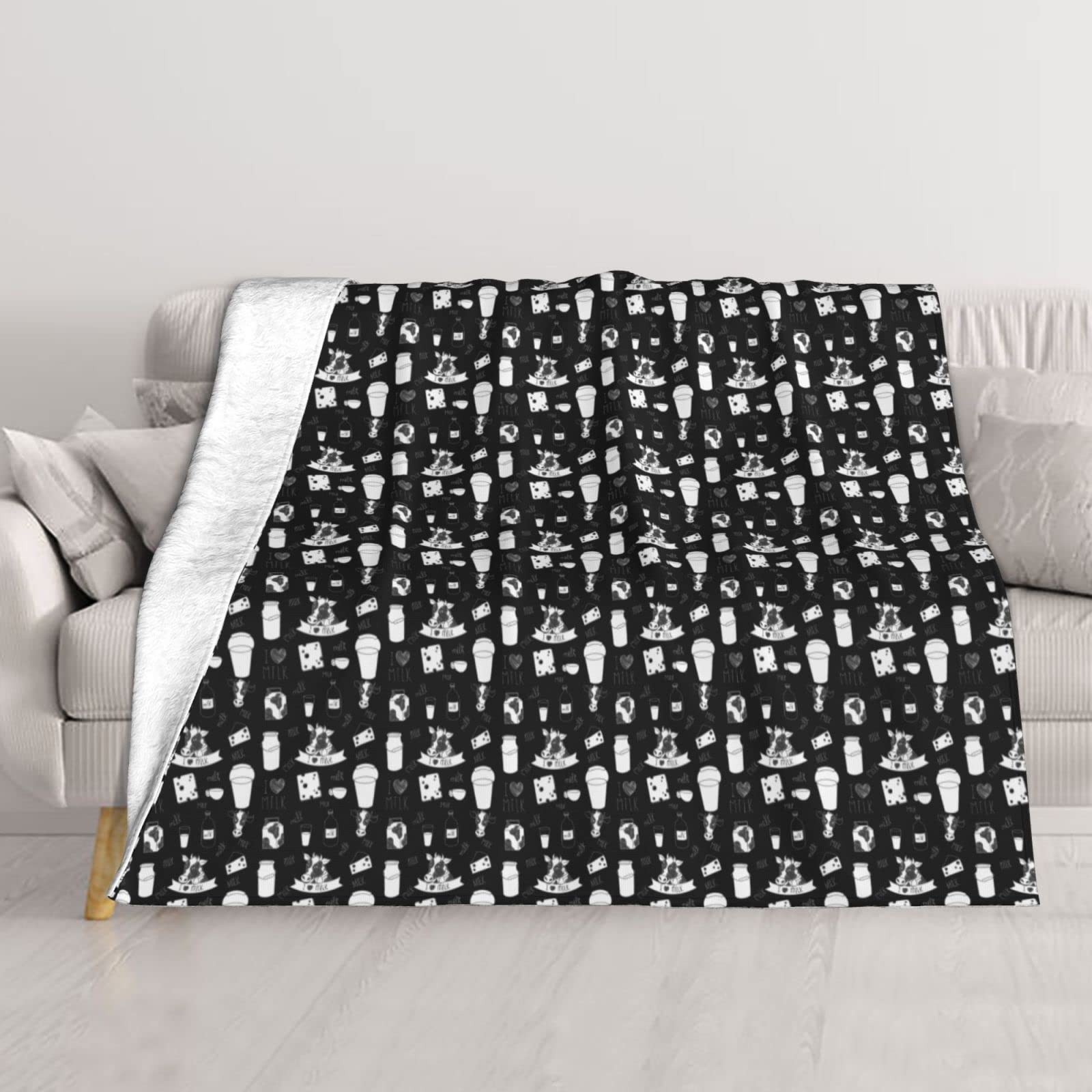 Couverture peluche douce et thermique imprimé lait toutes saisons