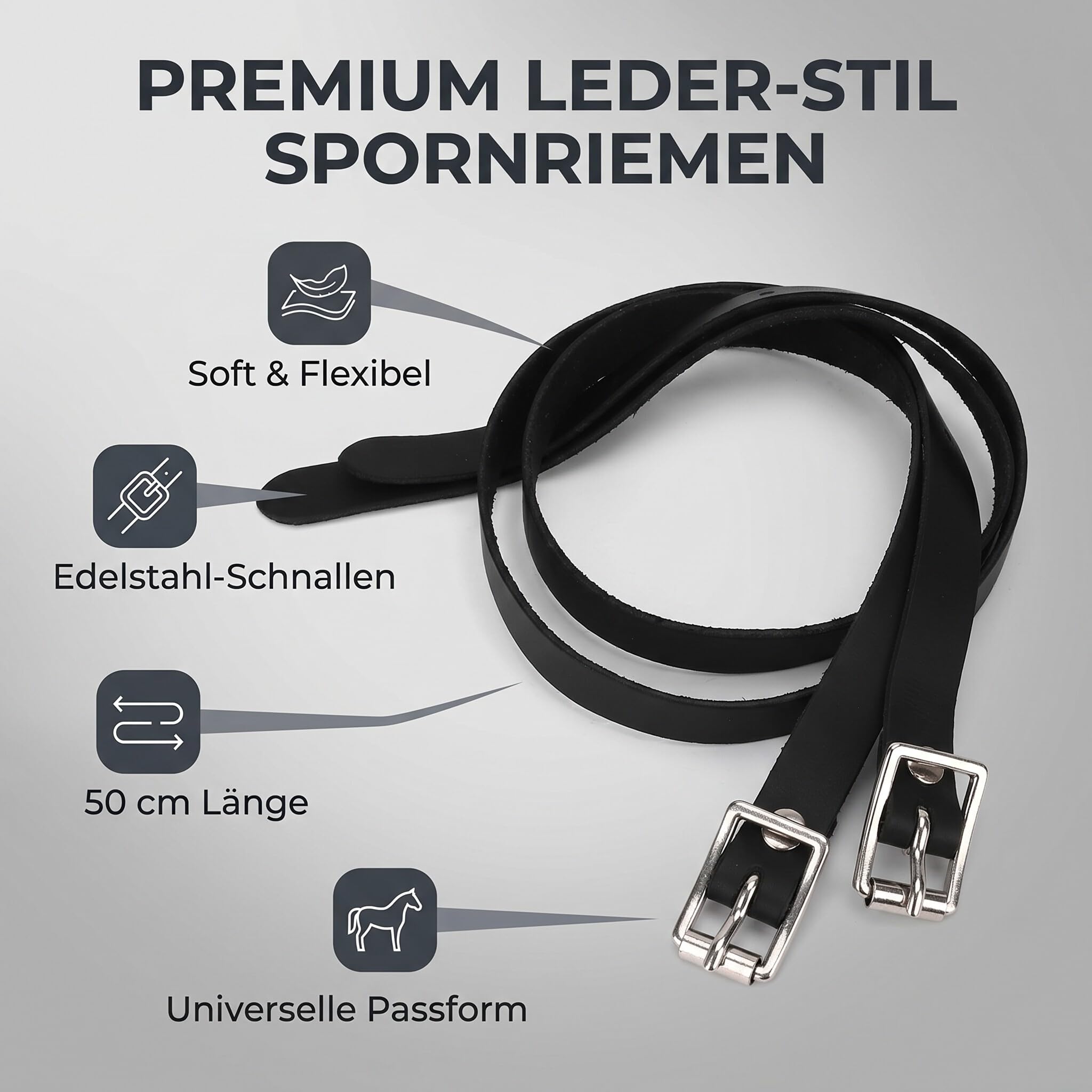 Pissente Cinghie per Speroni, 1 Paio Cinghie da Equitazione in Pelle Allungate da 50 Cm Cinghie da Equitazione con Fibbia in Acciaio Inossidabile Accessori Sportivi da Equitazione in
