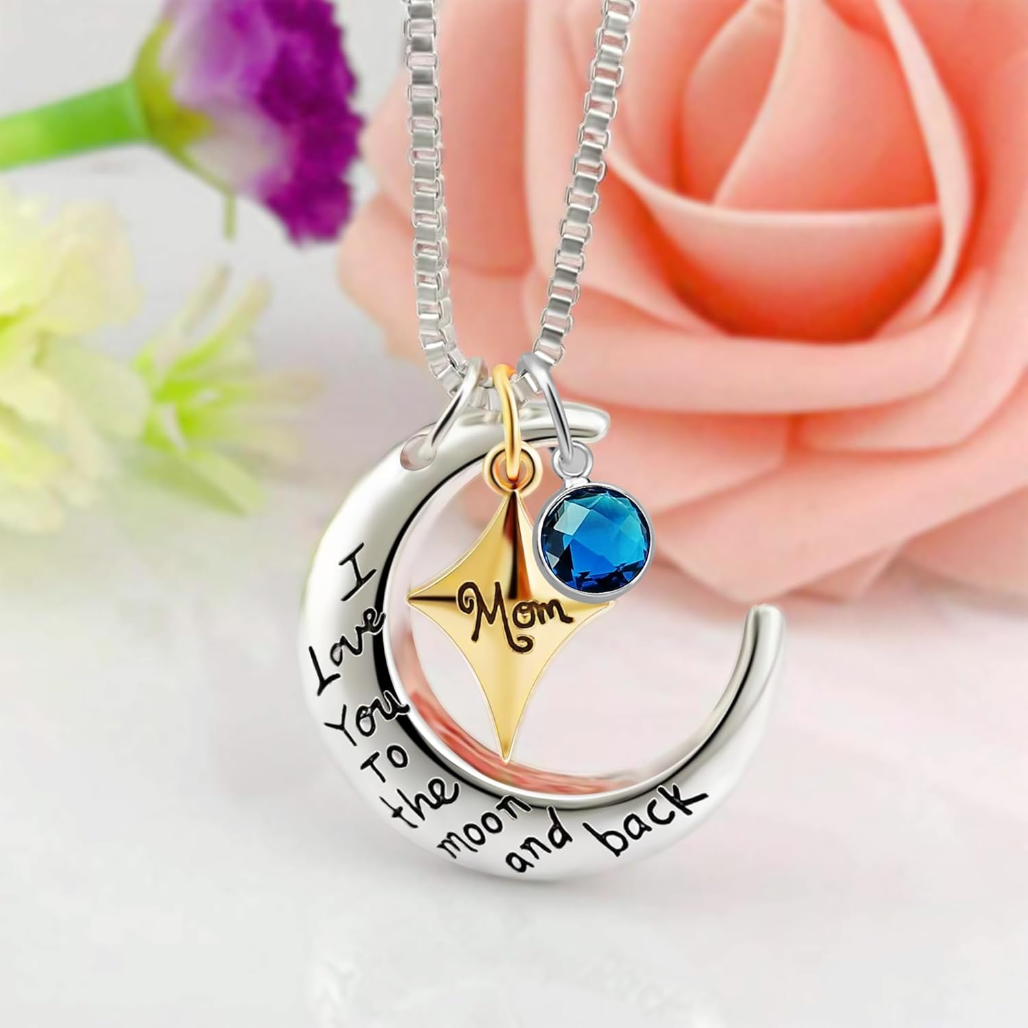 POWER WING Mom Necklace for Women I Love You to The Moon and Back Pendant Necklaces Mothers Day Gifts from Daughter Son - Image 5