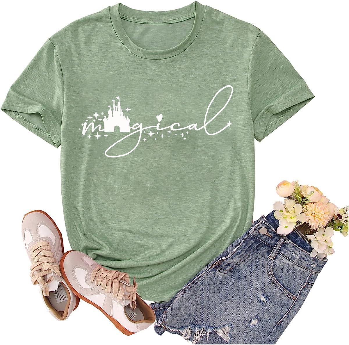 Magical Shirt for Women Magic Kingdom Tshirt Cute Castle Graphic Tees Family Vacation Shirts Short Sleeve Casual Tops