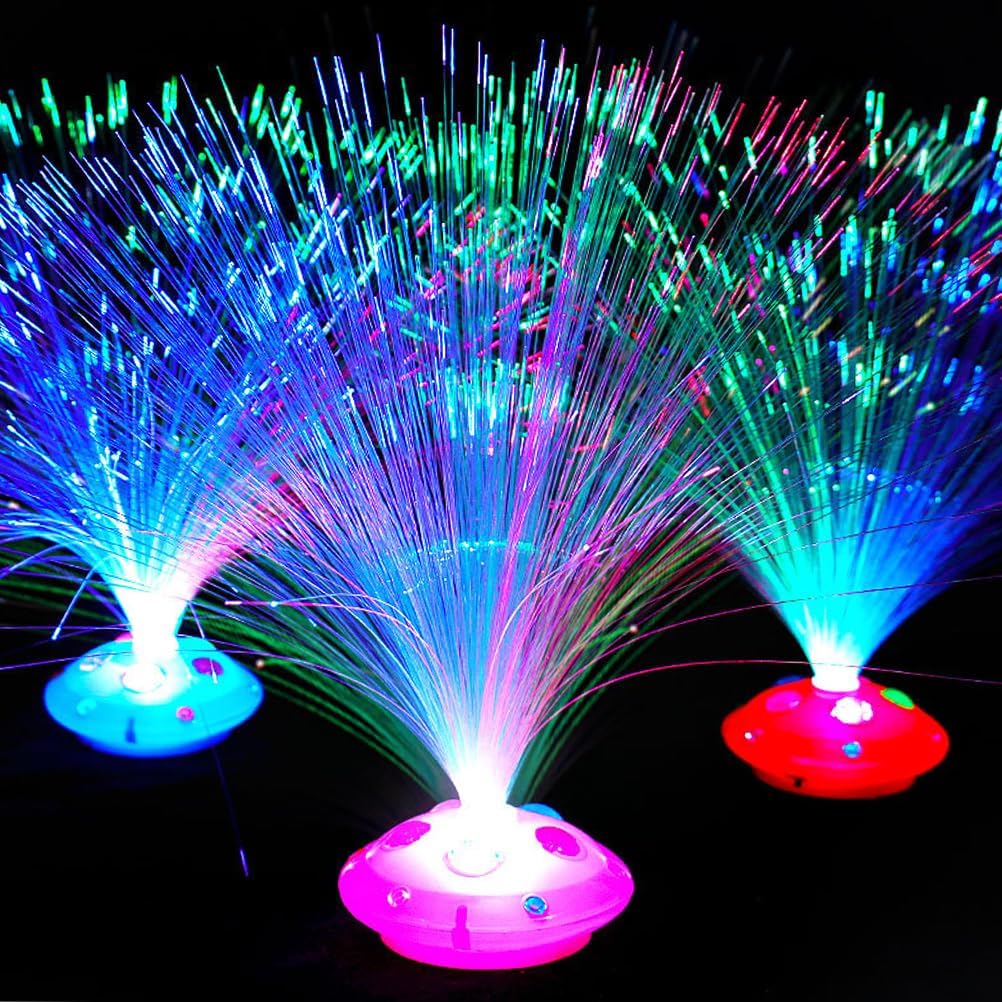 Uonlytech 12pcs Fibre Optic Light Bateries Powered Colourful Changing Fiber Optic Lamp with Cone Base Ambient Night Lamp Christmas Decorations for Holiday Party Wedding Home