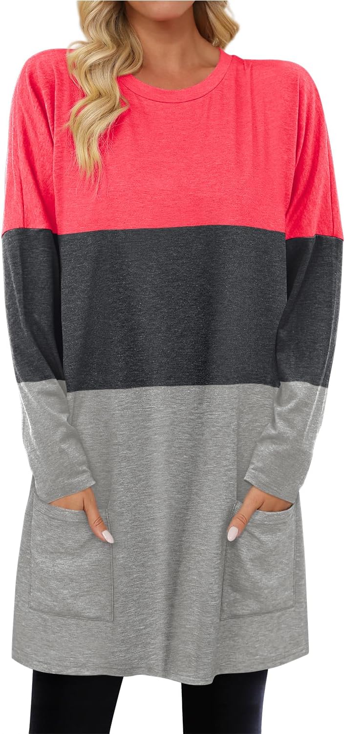 KISSMODA Womens Casual Tunic Tops for Leggings Long Sleeve Fall Shirts with Pockets - Image 2