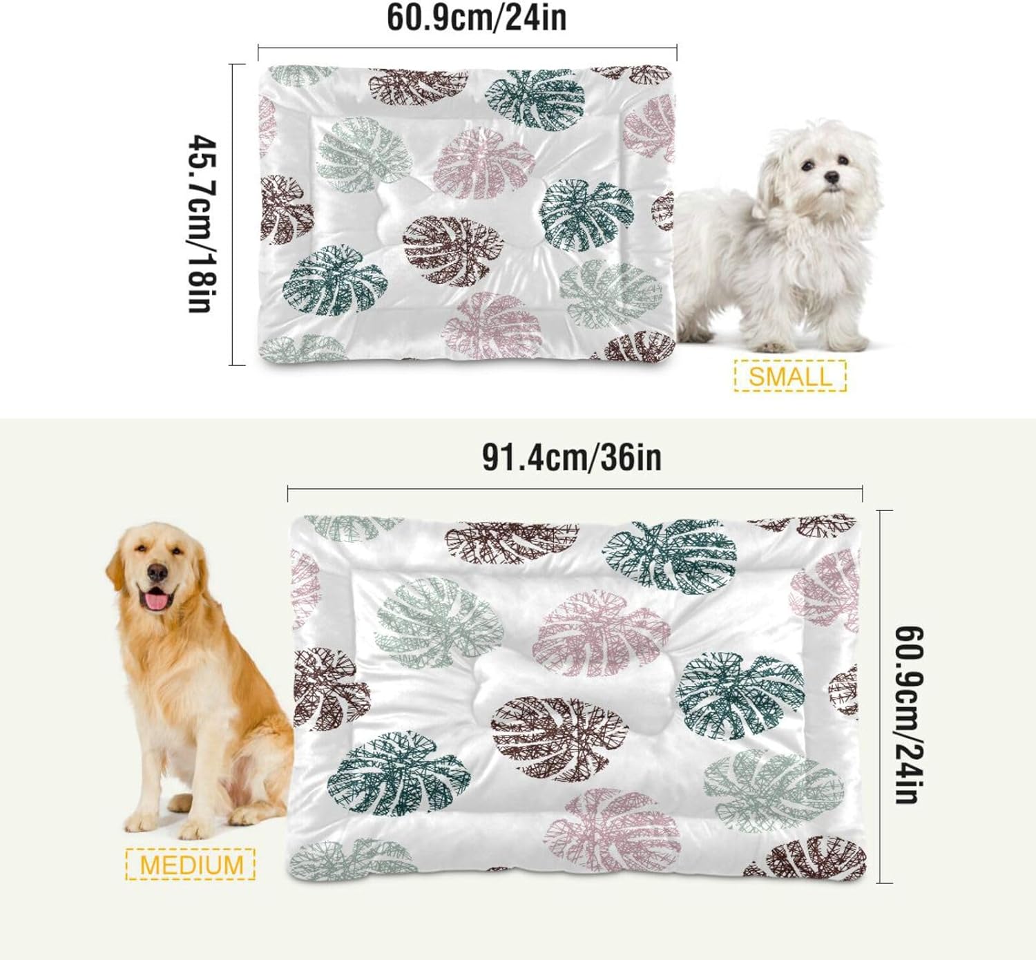 review Monstera Leave Crate Pet Bed, Portable Washable Dog Cat Mat, Soft Comfortable Pet Mattress with Non-Slip Bottom for Dogs Cats Sleeping, 36 x 24 Inch