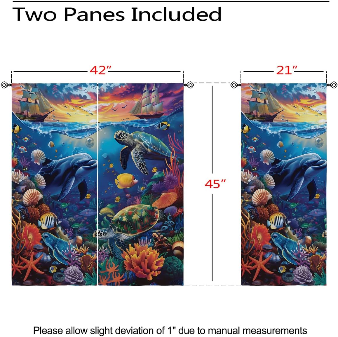 Underwater World Blackout Curtains for Girls Boy Home Decor, Ocean Dolphin Sea Turtles Nautical Grommet Thermal Insulated Drapes Darkening Window Curtain for Bedroom Living Room, 42 x 45 Inch