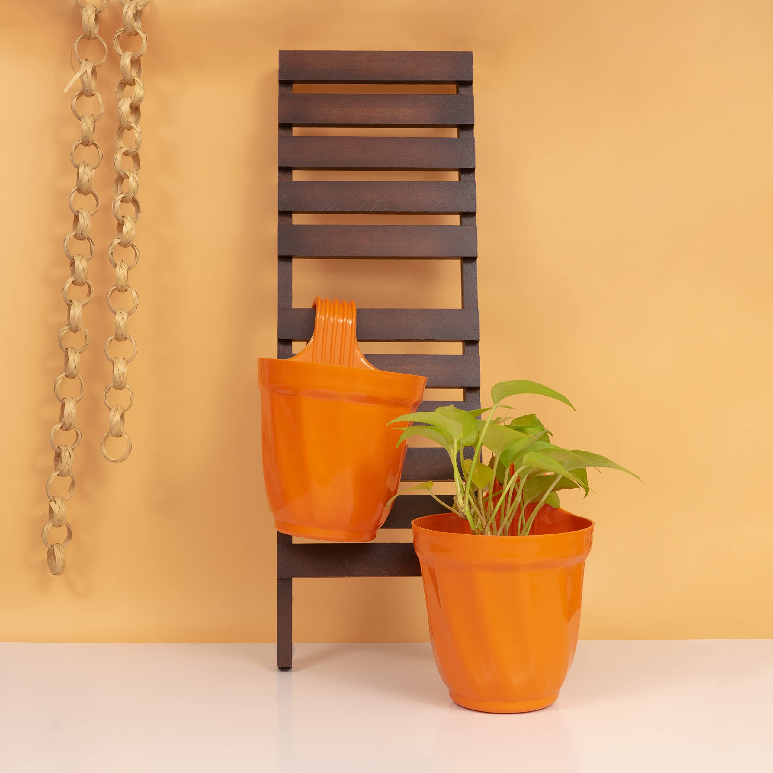 KYARI Orange Lotus Hook Pot (Set of 2), Beautiful & Durable Plastic Hanging Pot for Indoor and Outdoor Decor, Decorative Planter, Length 11 cm, Breadth 15 cm & Height 19 cm (B0BLCYJWC1) Amazon Price History, Amazon Price Tracker