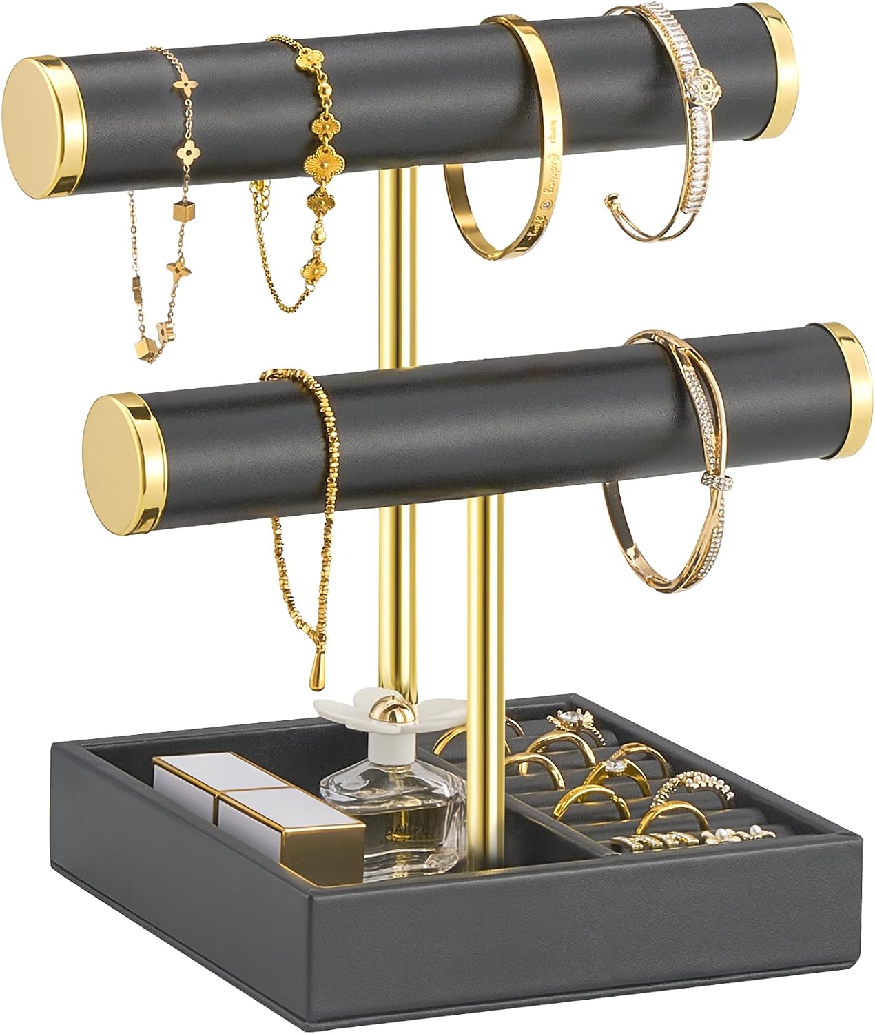 Lolalet 2-Tier Bracelet Holder Organizer, PU Jewelry Display Stand -Black