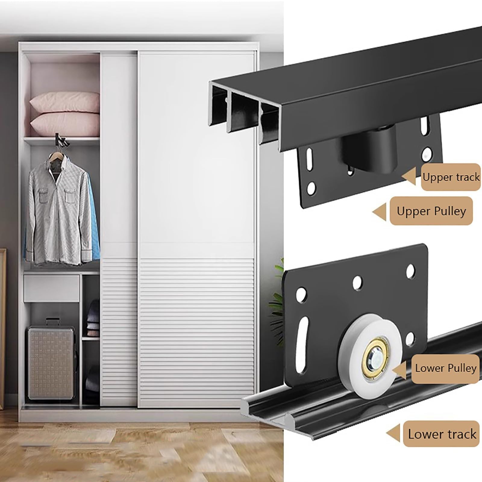 Kit de riel para puerta corredera de tres pistas, riel invisible de cierre suave, sistema deslizante sin ranuras, riel de puerta corredera de aluminio para armario, granero, baño
