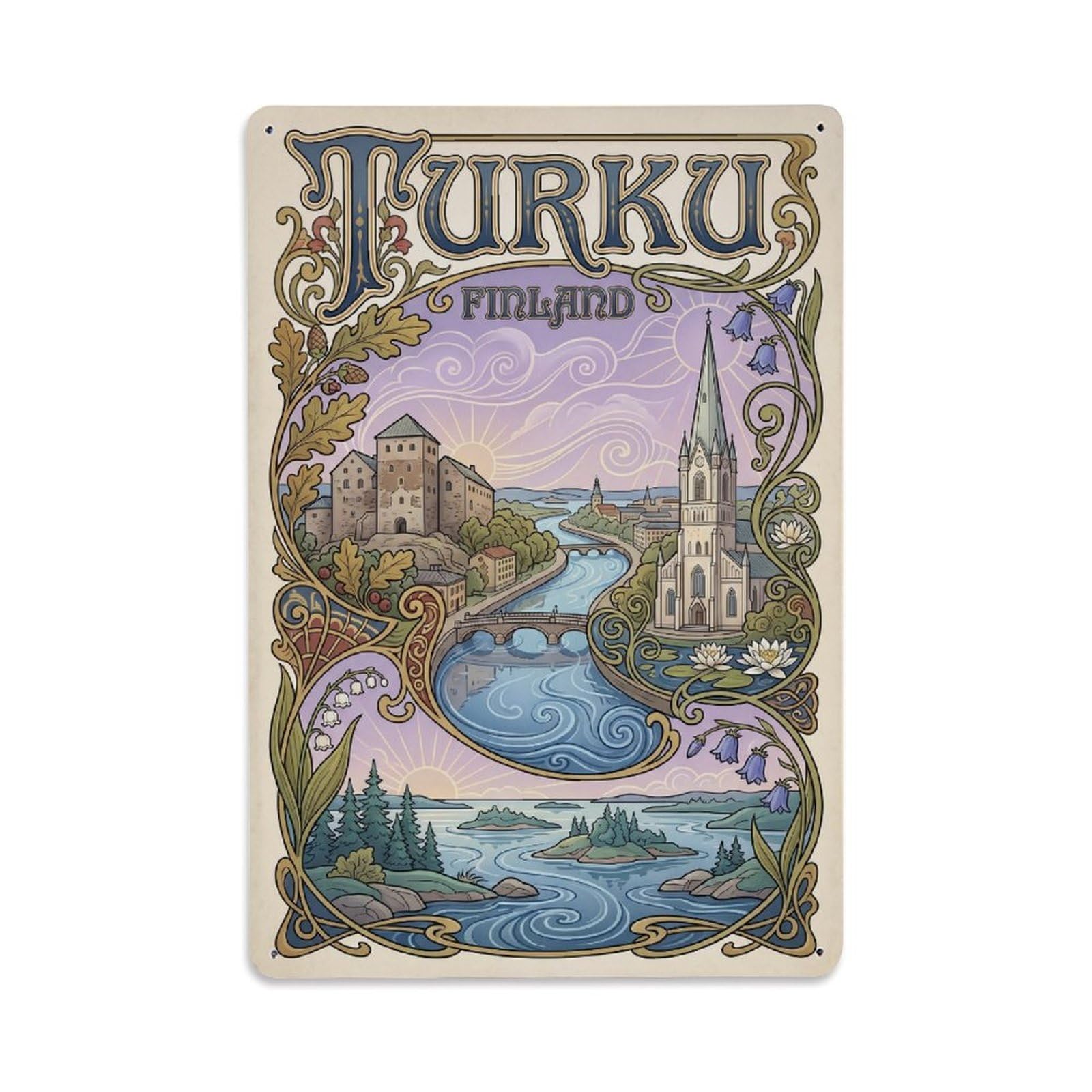 Vintage Travel Finland Turku Metal Tin Sign Plaque Wall Decor for Cafe, Club Bar, Office, Garden Metal Poster 8x12Inch
