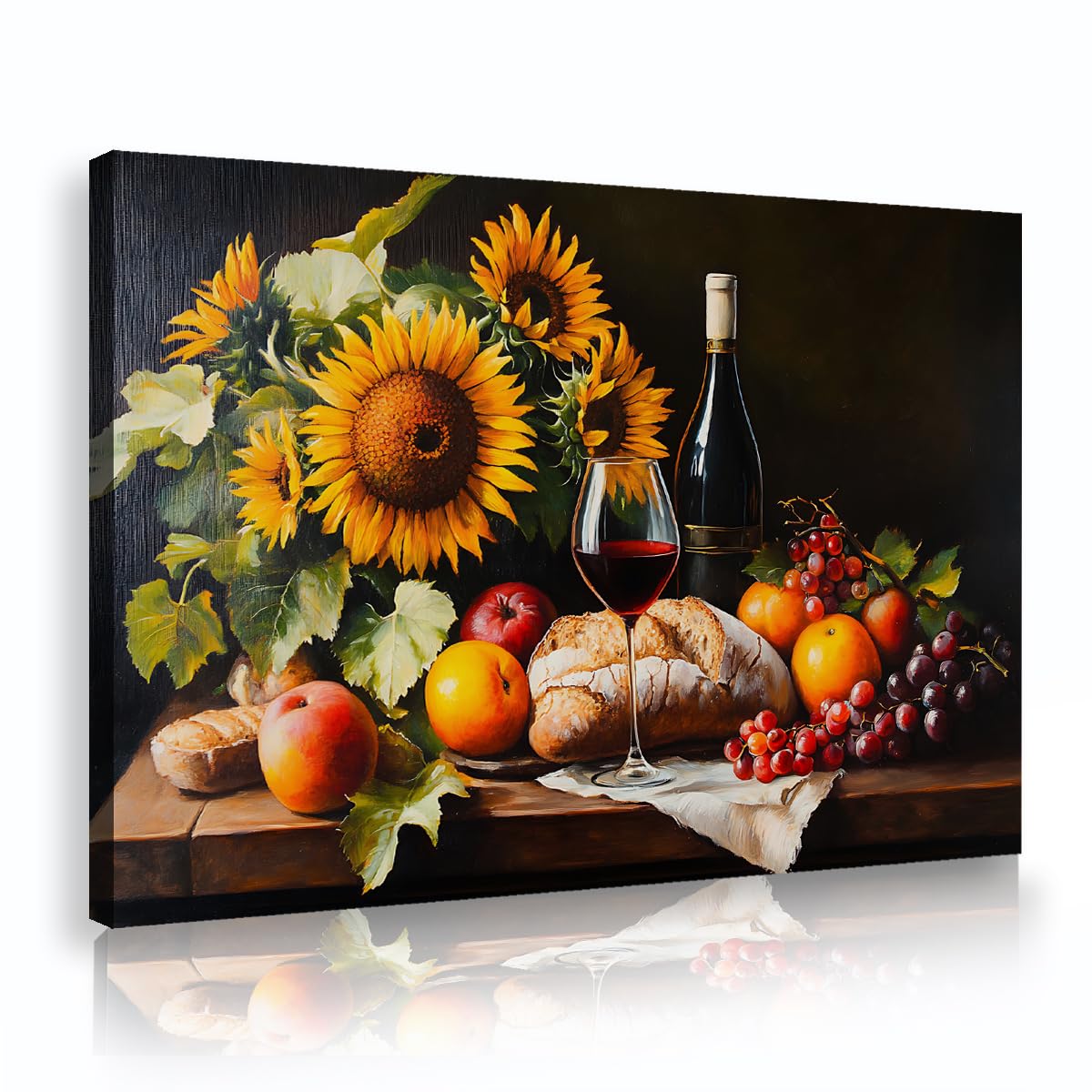 CHERHERART Sunflower Wall Art Pictures for Living Room Bread Fruit Vintage Canvas Prints Still Life Canvas Wall Decor for Bedroom Office Kitchen 45x70cm Innerframe