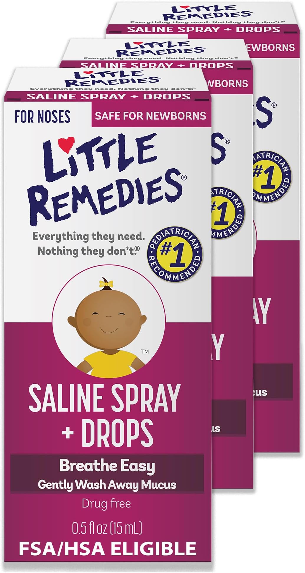 Little Remedies Saline Spray and Drops | Safe for Newborns | 0.5 Fl. Oz (Pack of 3)