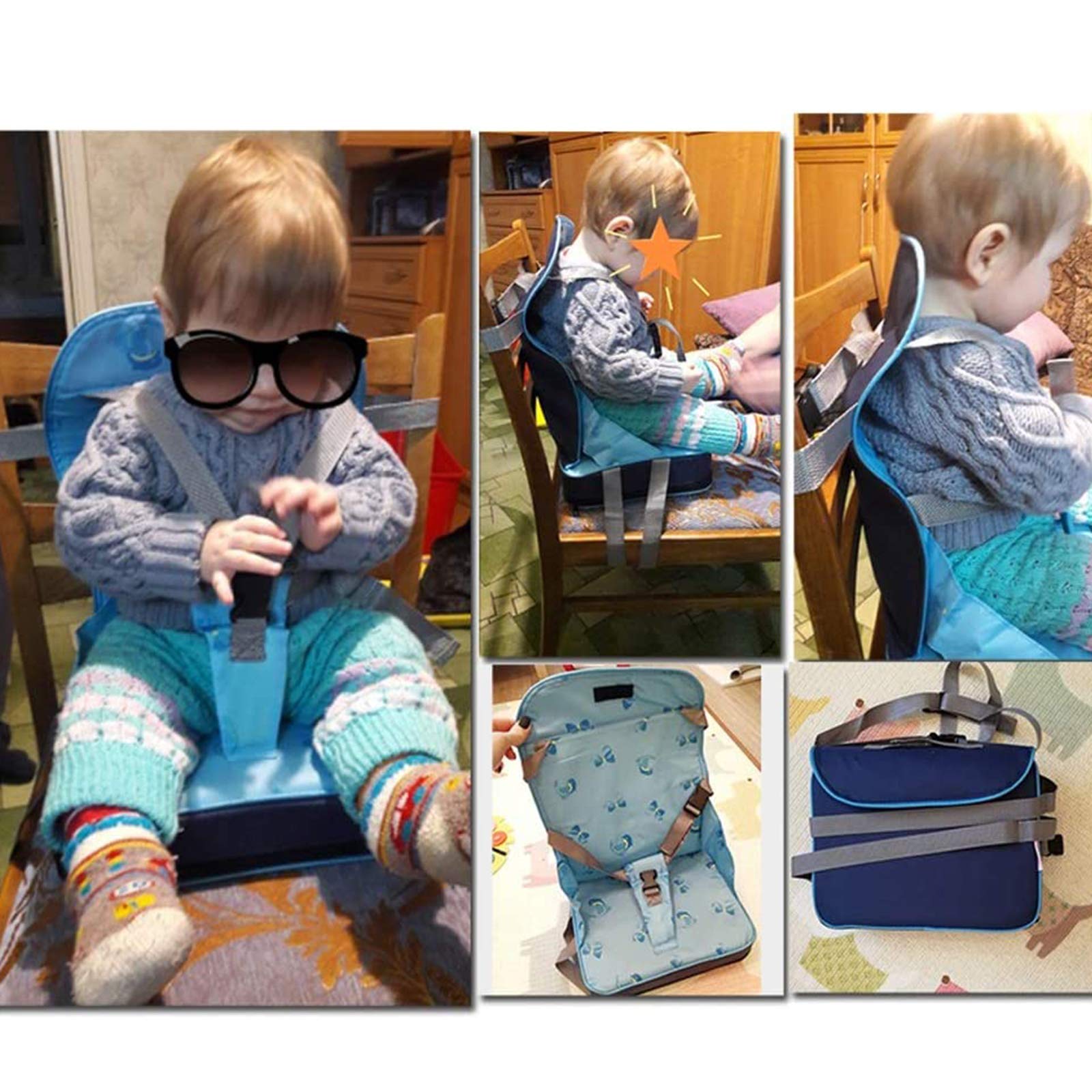 NEZIH Coussin Bébé Rehausseur de Siège Augmente Pour Le Voyage Confortable Portable Sac À Dos Pliable 2 En 1 Siège Enfant Table À Manger Siège de Sécurité, Rose/Beige