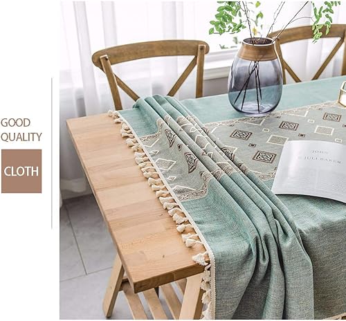 Miniatura 10 de Pahajim Mantel de lino de algodón con costuras sin arrugas, manteles con borlas rectangulares para decoración de mesa de comedor y cocina (verde