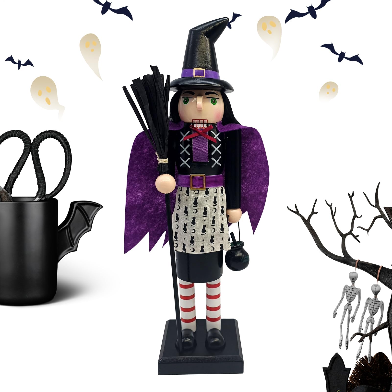 Casse-noix d'Halloween figurine sorcière bois 35 cm décoration table nuit