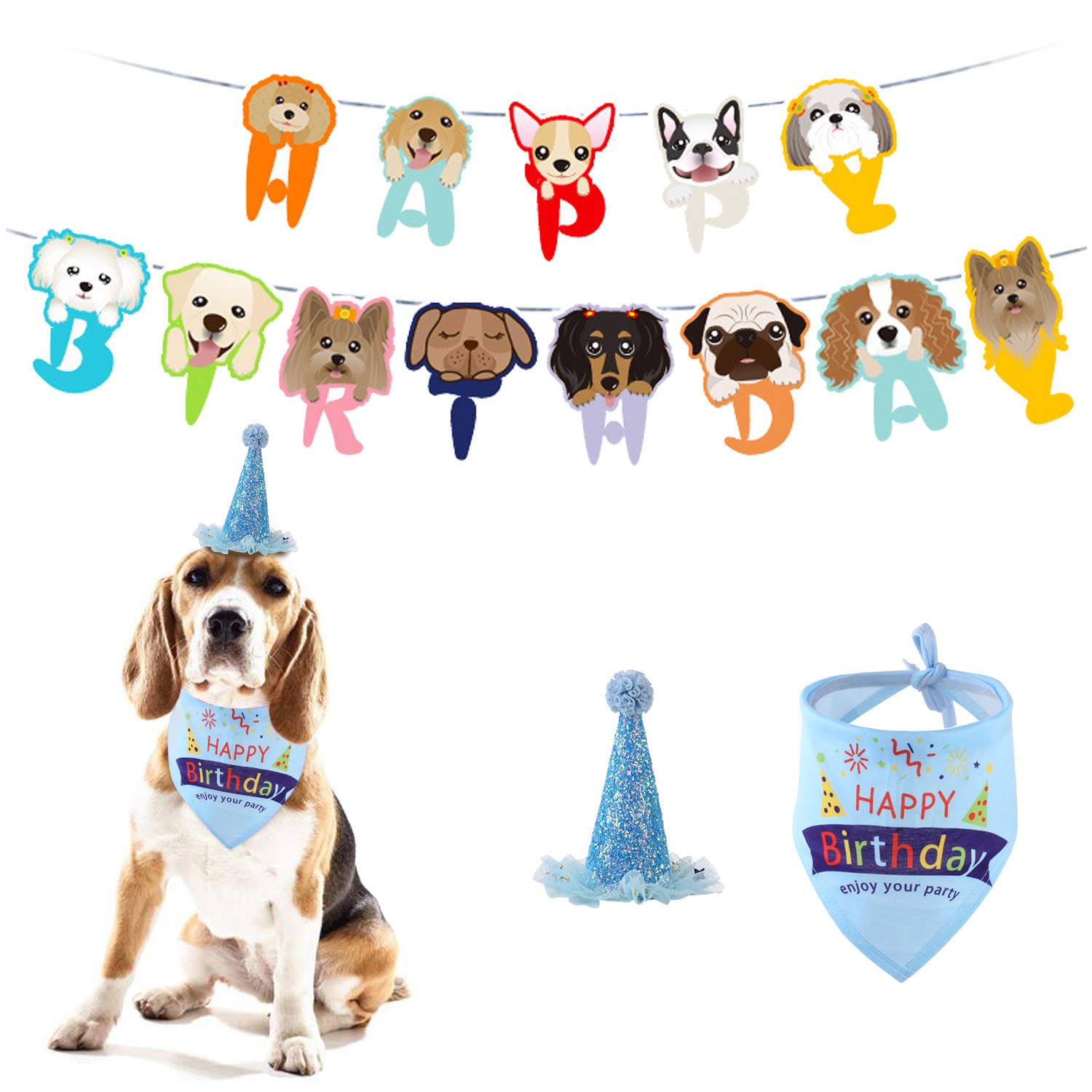 Buy NinkyNonk Happy Birthday Dog Birthday Hat and Bandana with Dog