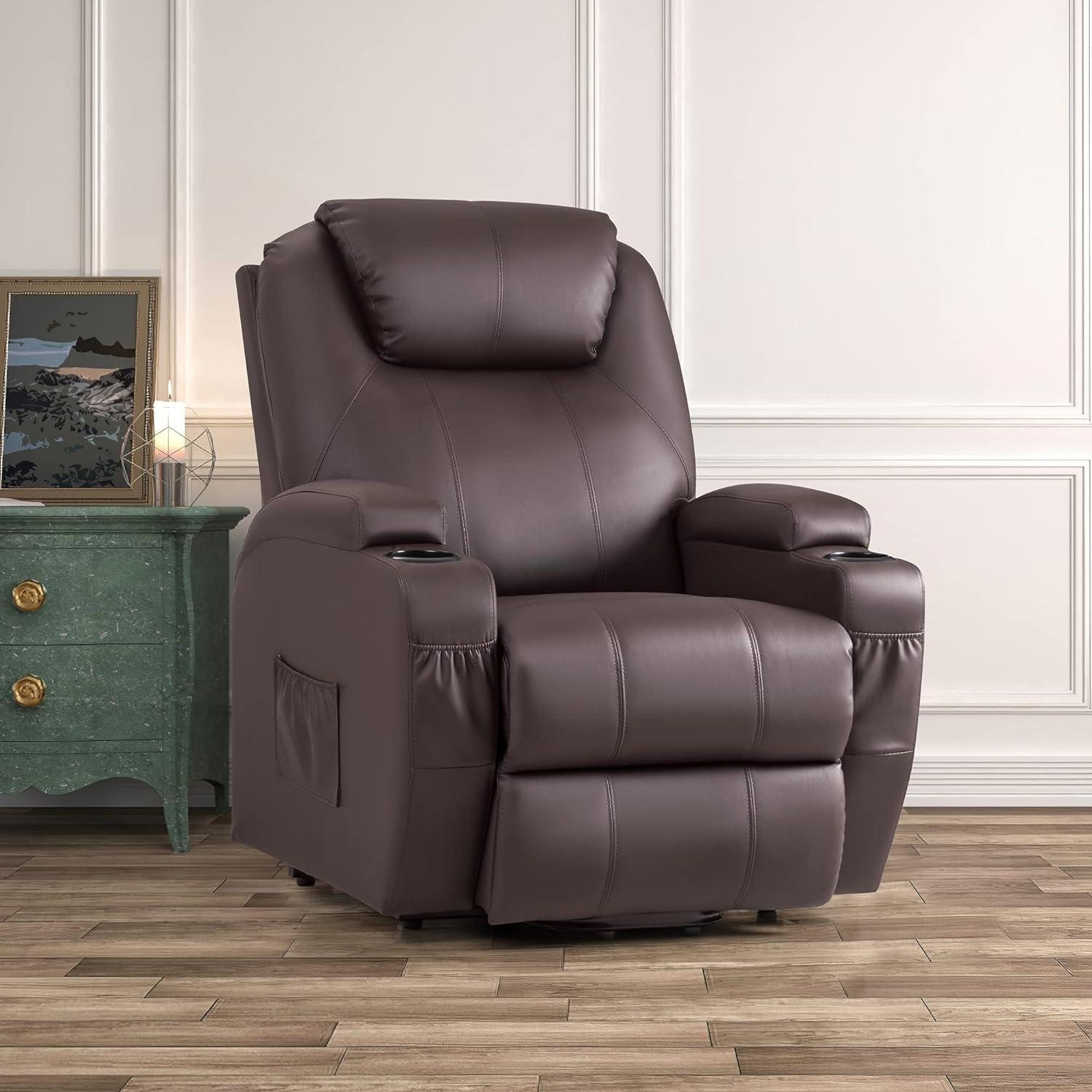 JUMMICO Power Lift Recliner Chair with Massage for Elderly PU Leather Modern Reclining Sofa Chair with Cup Holders, Remote Control, Adjustable Furniture (Brown) JUMMICO Power Lift Recliner Chair with Massage for Elderly PU Leather Modern Reclining Sofa Chair with Cup Holders, Remote Control, Adjustable Furniture (Brown)