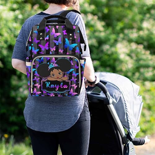 Miniatura 6 de M YESCUSTOM Mochila de pañales personalizada para bebé, bolsa de pañales con nombre personalizado, bolsa de pañales de princesa de flores, bolsa de