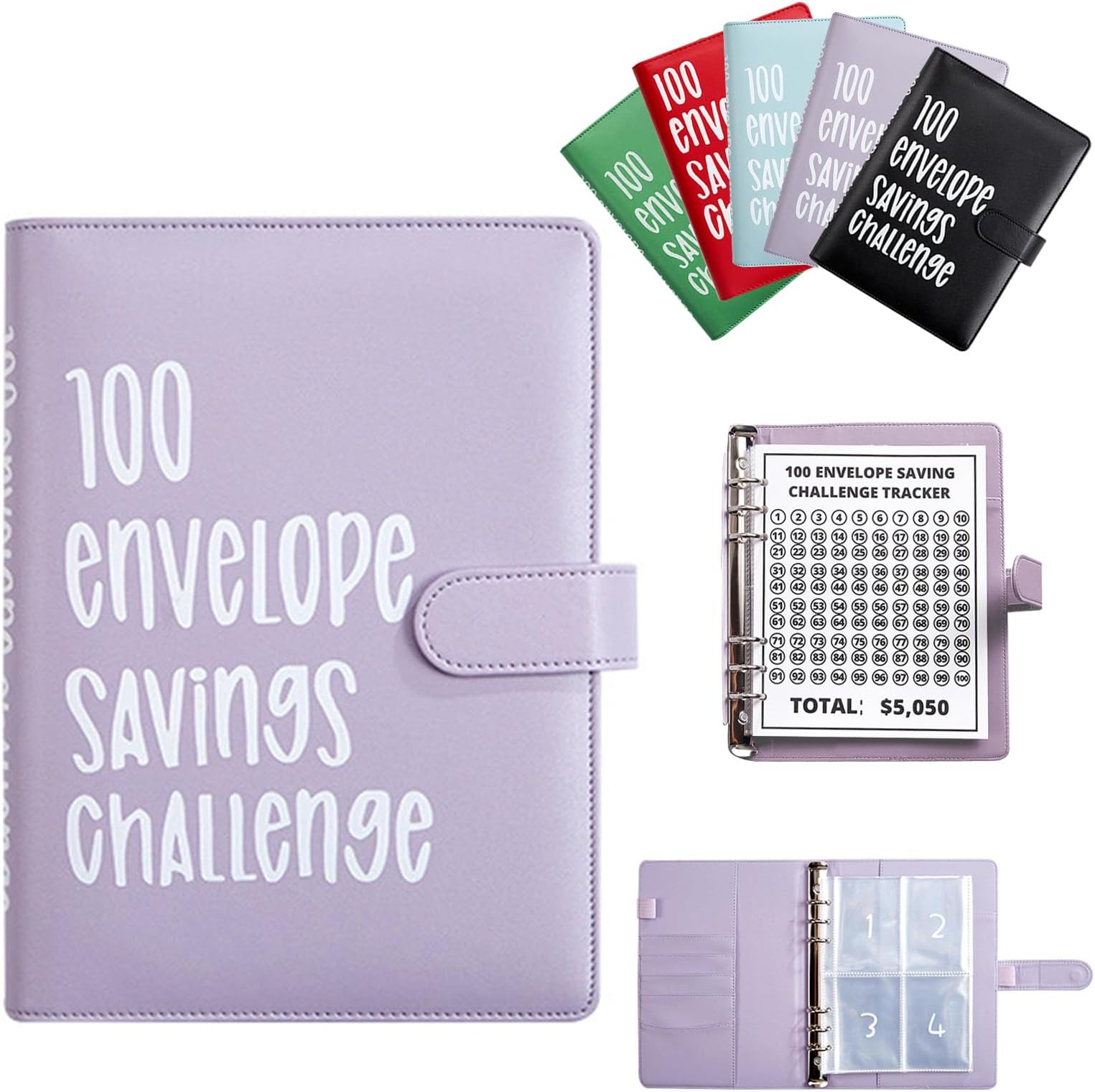 100 Envelopes Challenge Binder Money Saving Binder Easy and Fun Way to Save $5,050,Money Savings 52 Week Challenges Book with Cash Envelopes for Budgeting Planner (Purple)