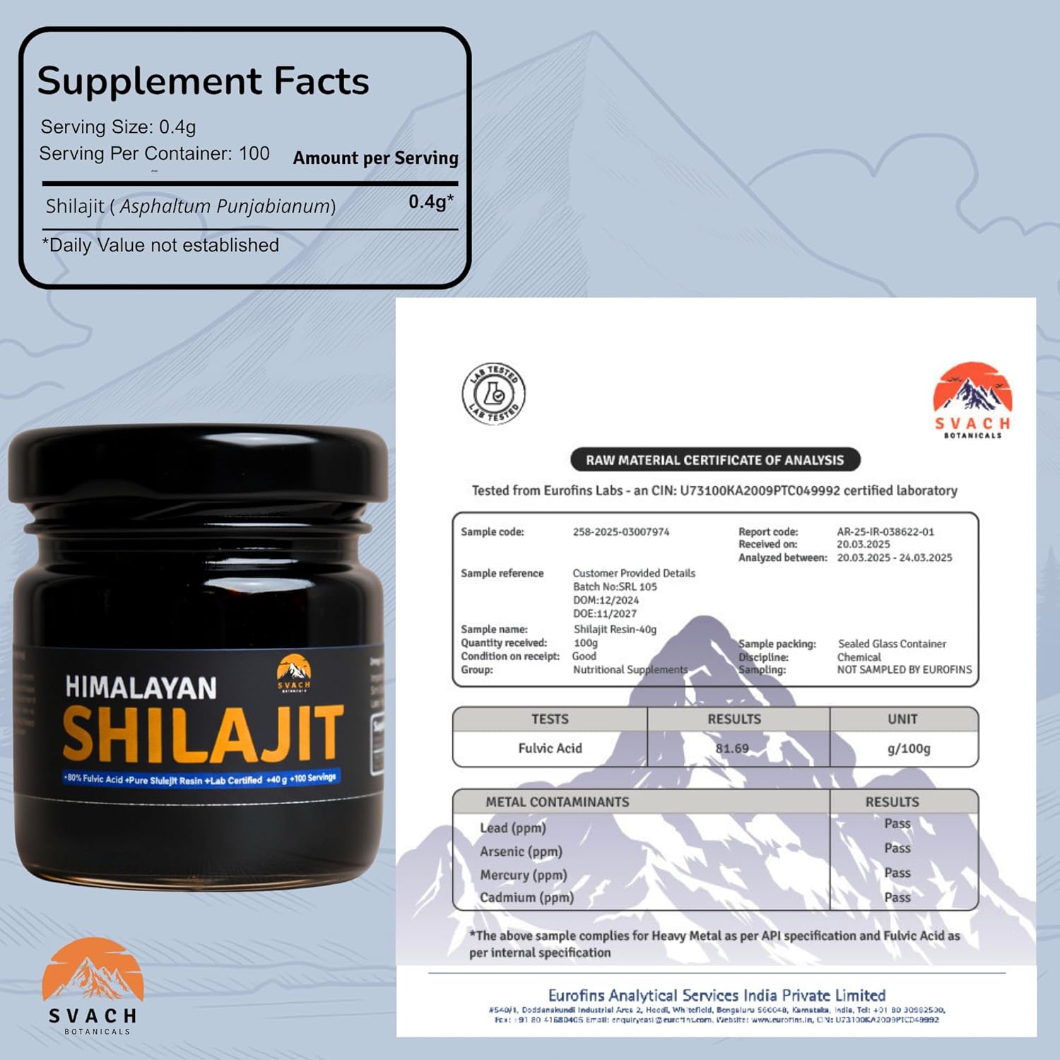 Shilajit Resin - 40g (100 Servings) 80% Fulvic Acid- Lab Tested- Himalayan Gold Grade for Men & Women High Potency with 85+ Trace Minerals - Image 3