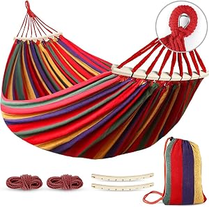 MOSFiATA Camping Hammock 550lb Upgraded Thickened 320G Durable Canvas Fabric Single Hammocks with Two Anti Roll Balance Beam and Sturdy Metal Knot Tree Straps for Camping, Patio, Backyard, Outdoor