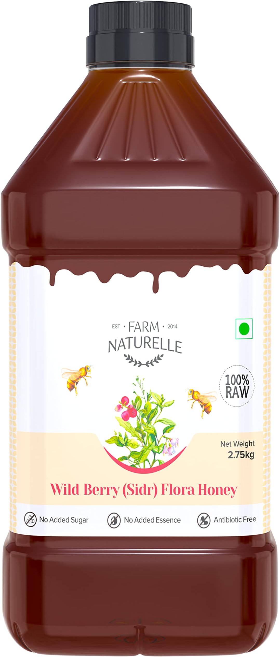 Farm Naturelle Raw Wild Berry Honey 2750g| Glass Bottle | 100% Pure Unprocessed & Natural Honey | Ayurvedic & Rich in Vitamins and Minerals | Helps Boost Immunity