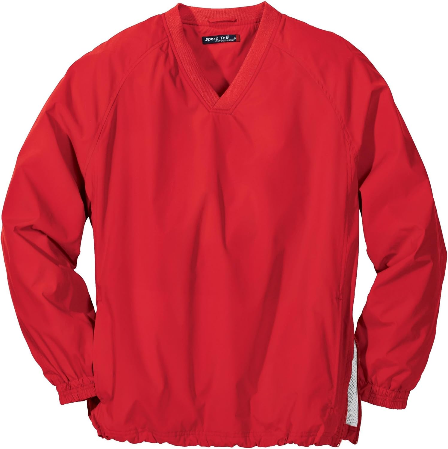 SPORT-TEK Men's Rib Knit V-Neck Collar Soft Raglan Wind Shirt