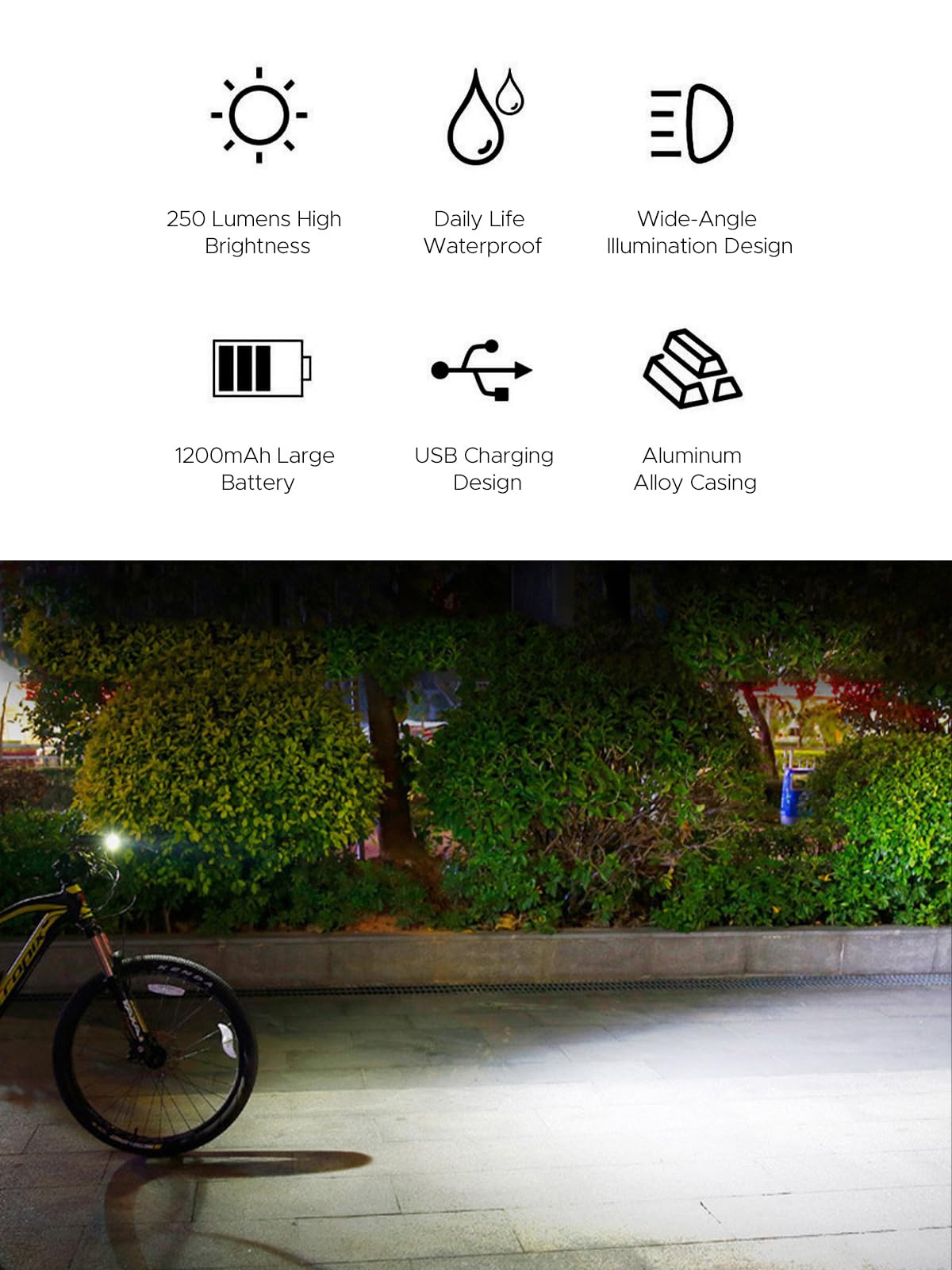 ENGWE Luci Bici Tweeter Luce Bici, Batteria Ricaricabile da 1200mAh USB, Impermeabile per Esterni, Oscuramento a 3 Velocità, Luci per Esterni Multifunzionali