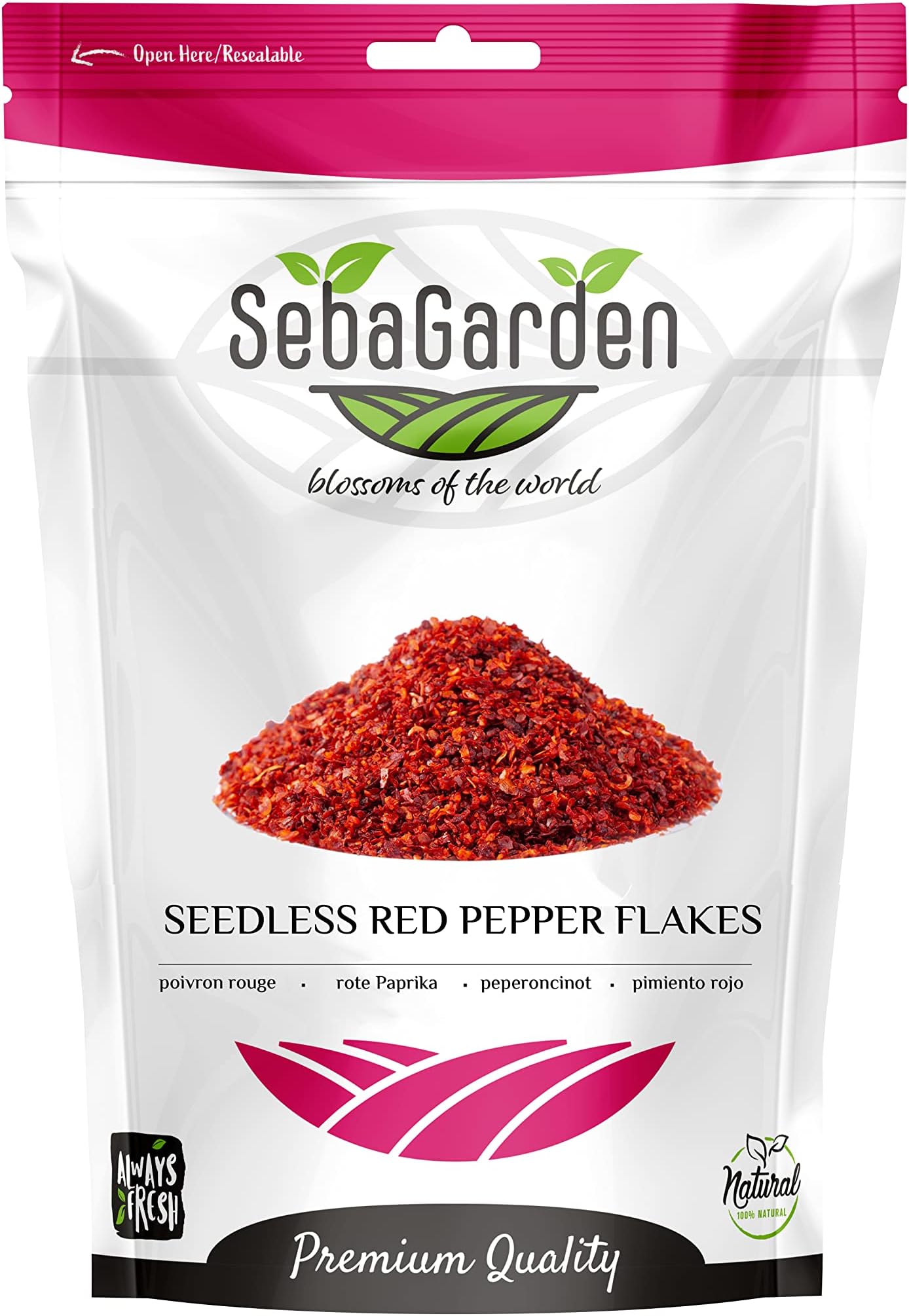Seba Garden Red Chilli Pepper Flakes Seedless 250g | Premium Grade | Silk Pepper | Pul Biber |… (Medium)