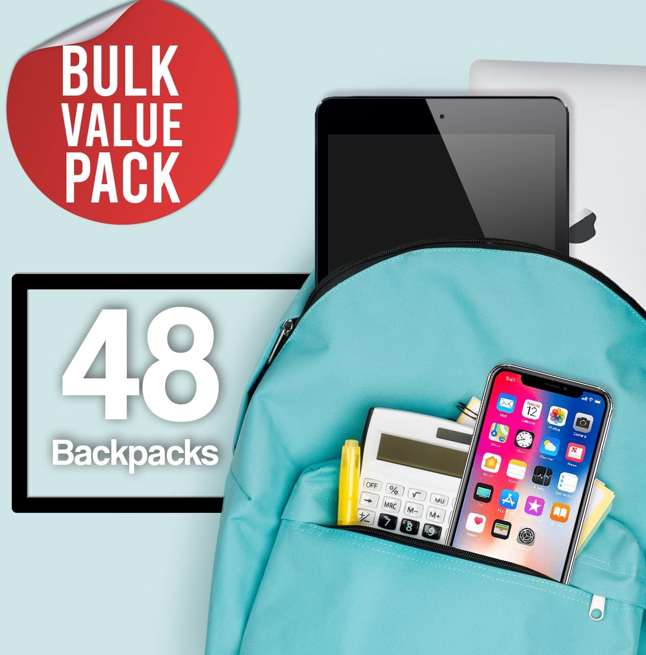 48 Pack Backpack, Bulk 17 inch Outdoor Travel Zippered Bags Bulk Pack School Children Adults Events (Black) - Image 3