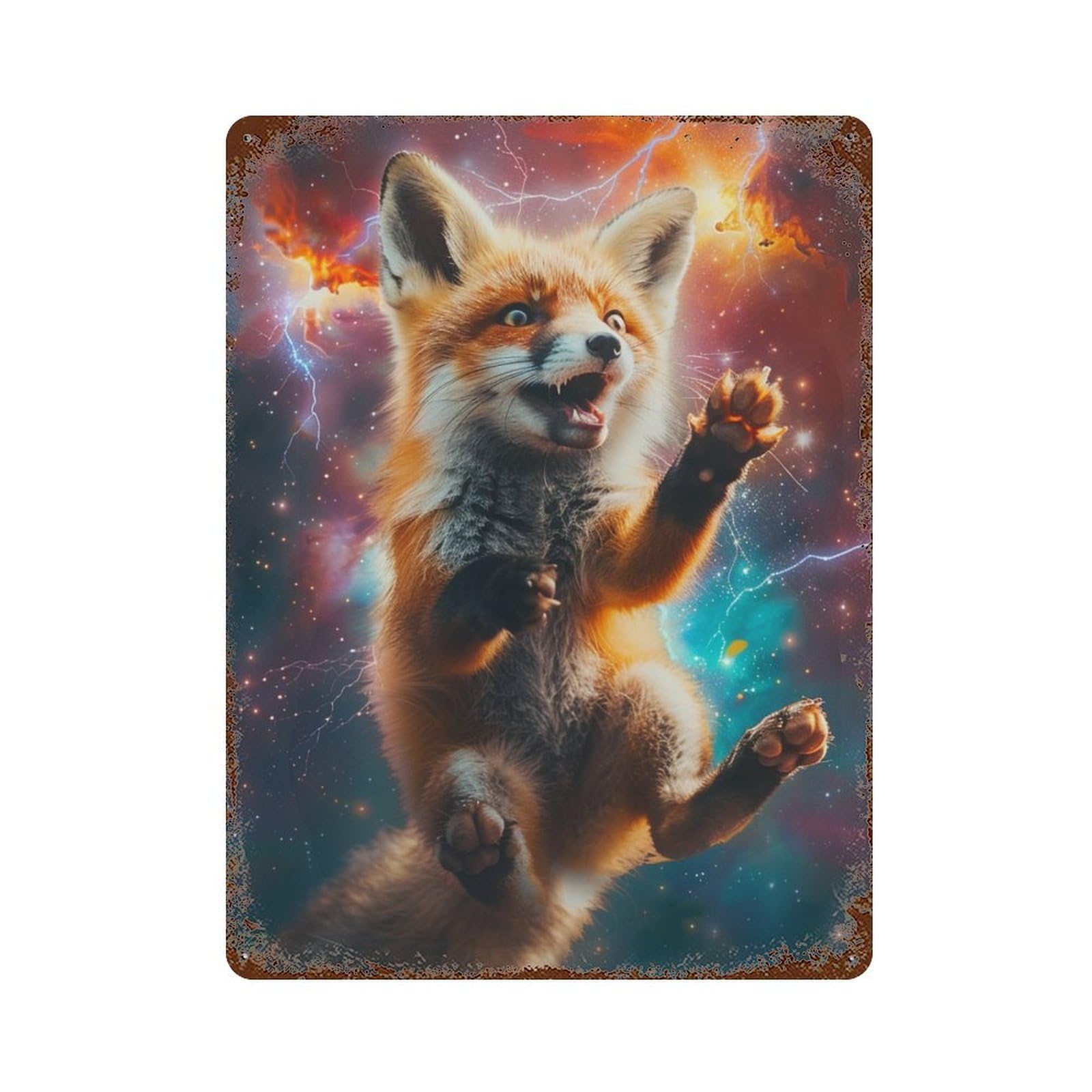 Cosmic Fox Art Print-1 Retro Metal Sign 15.7"x11.8", Ideal for Basement, Hobby Room And Garage Decor