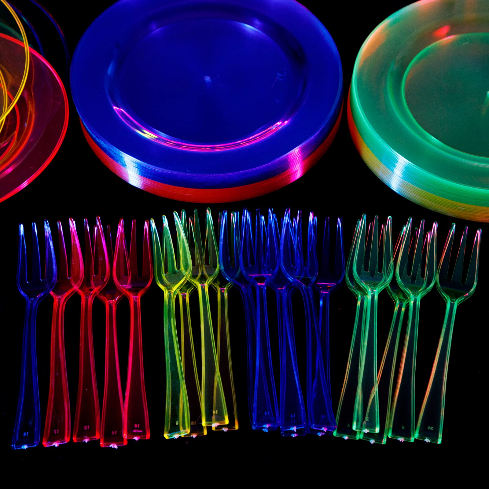 supernal Clear Color Plastic Dessert Plates 100pcs Appetizers Plates with 100pcs Dessert Forks Rainbow Small Plates for Parties & Catering 6" Plastic Party Plates