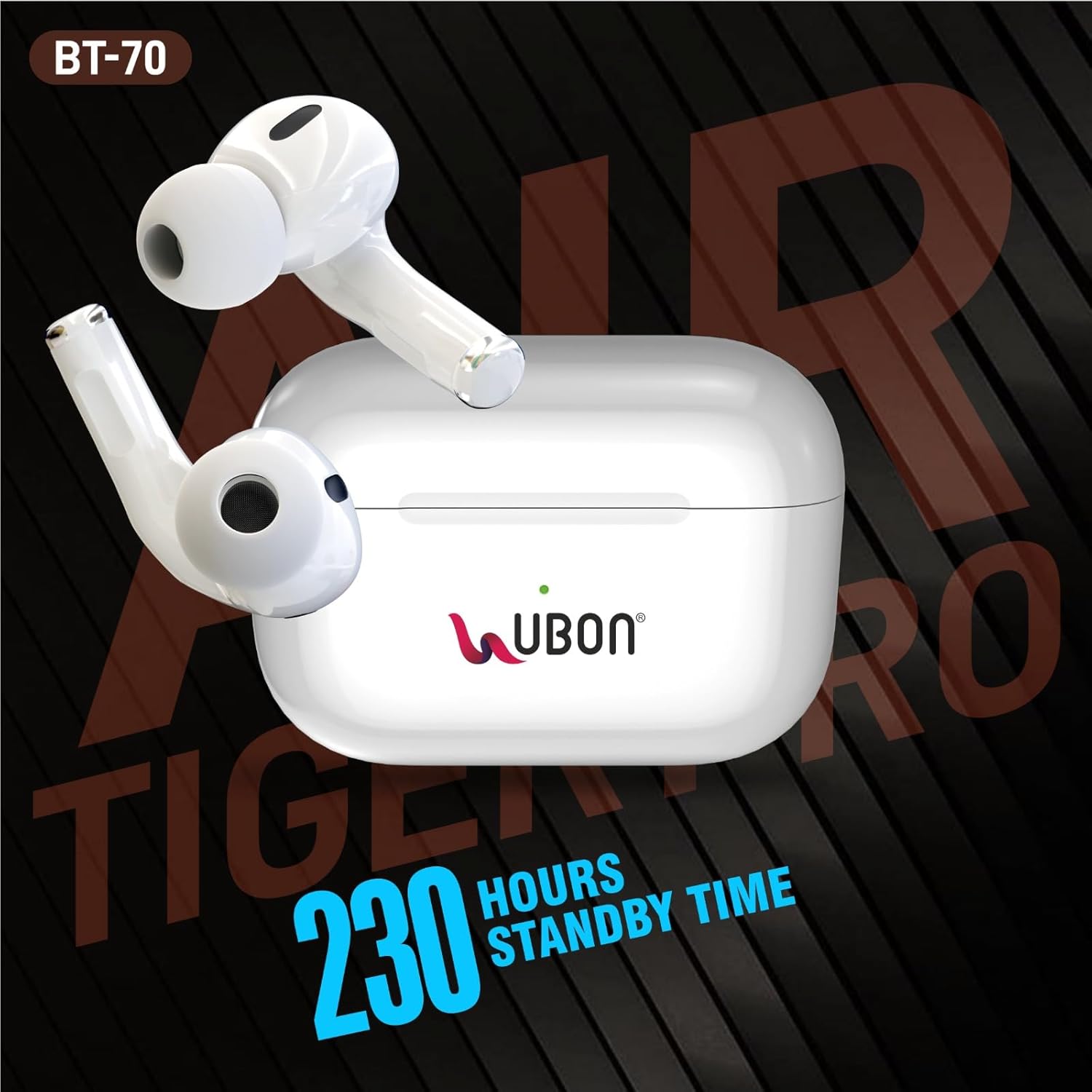 UBON AIR Tiger PRO BT-70 earbuds with 230 hours standby time indicated