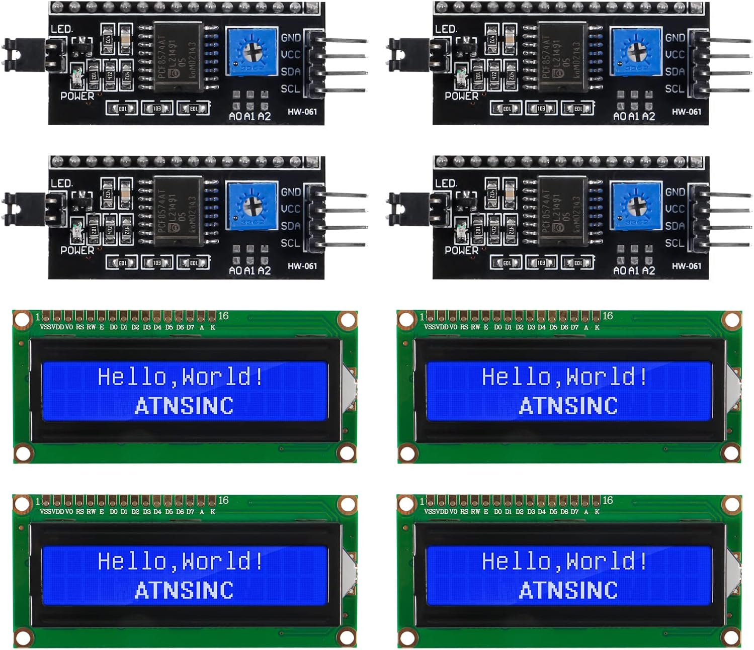 4-Pack 1602 LCD Display Module I2C Blue Screen Backlight 16x2 Character IIC Serial Interface Adapter Compatible with Arduino DIY Project IoT
