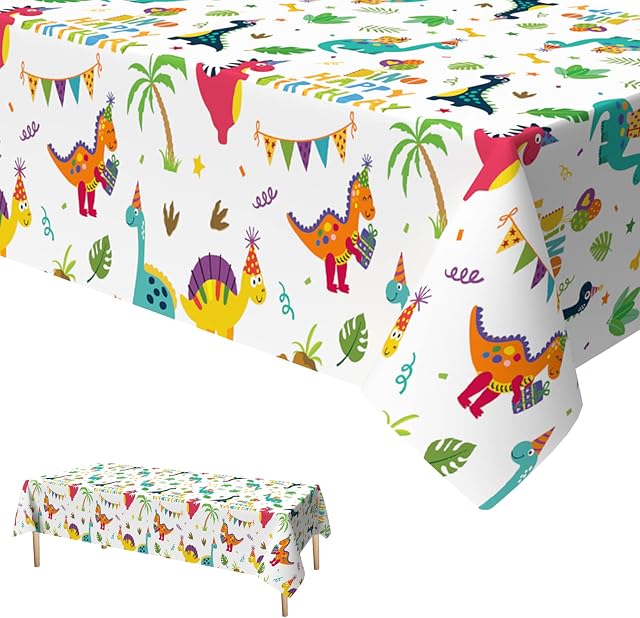 Dinosaur Party Tablecloth,Xinvery Dinosaur Table Covers Plastic Rectangular Tablecloths Dino Theme Birthday Party Decoration Supplies for Kids Boys 137 x 274cm
