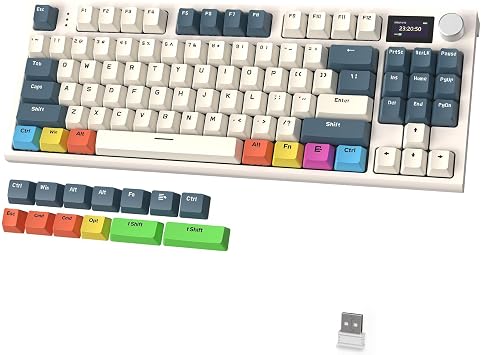 ATTACK SHARK K86 Wireless Mechanical Keyboard with 1.2 TFT Color Display & CNC Knob,Hot Swappable RGB Backlit,2.4GHz/BT/Wired Modes,Customizable Blue Whale Switch,PBT Keycaps for WIN/MAC (Blue White)
