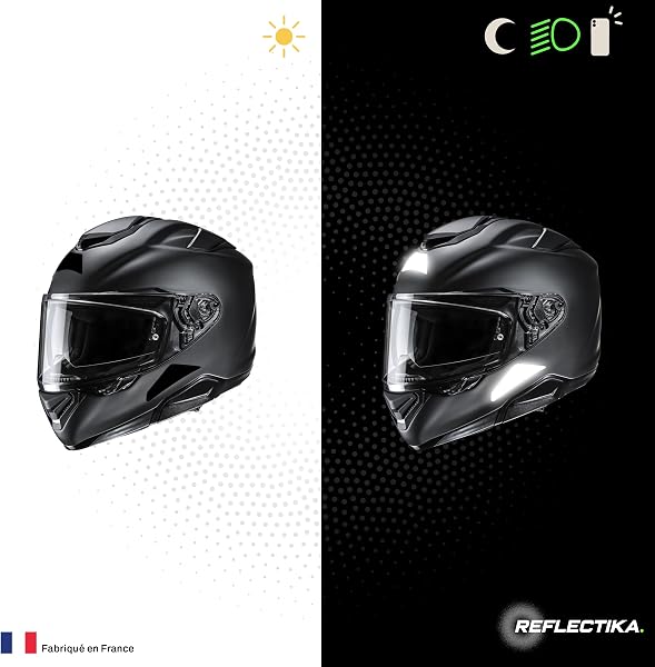 Kit Spécial Autocollants Stickers Réfléchissants pour Casque Moto HJC Kit Universel - Adhésif Noir de Signalisation Homologués Normes Française - Visibilité de Nuit - 4