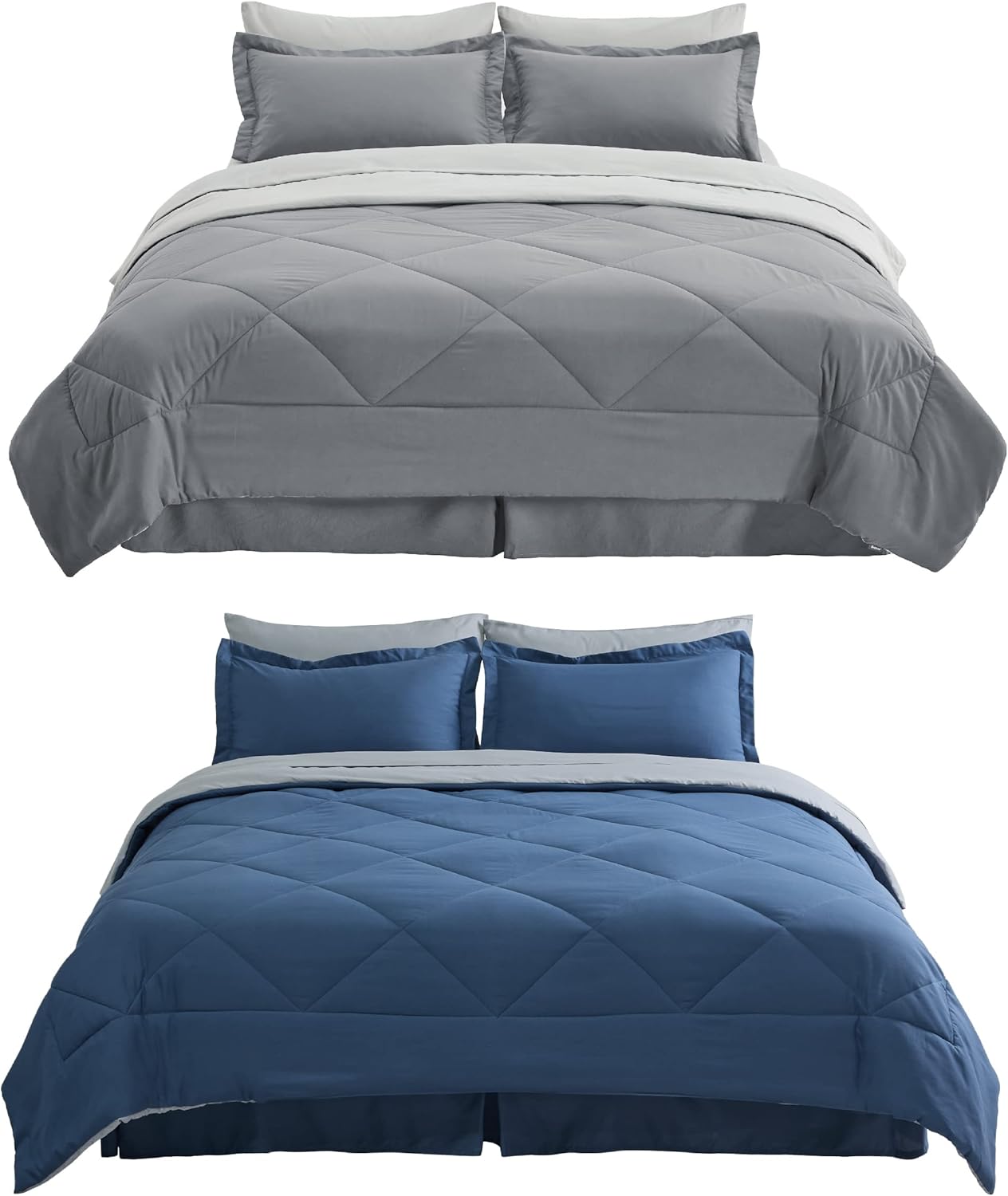 Bedsure Queen Comforter Set Reversible Grey Bundle Navy