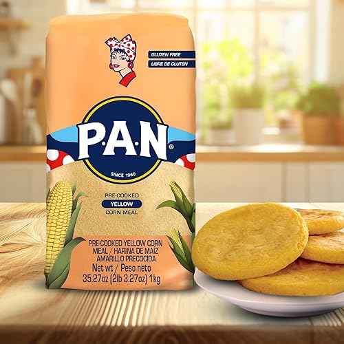 Miniatura 9 de PAN Harina de Maíz Amarillo - Harina Precocida sin Gluten y Kosher para Arepas 1 kg 35 oz  2 lb 33 oz