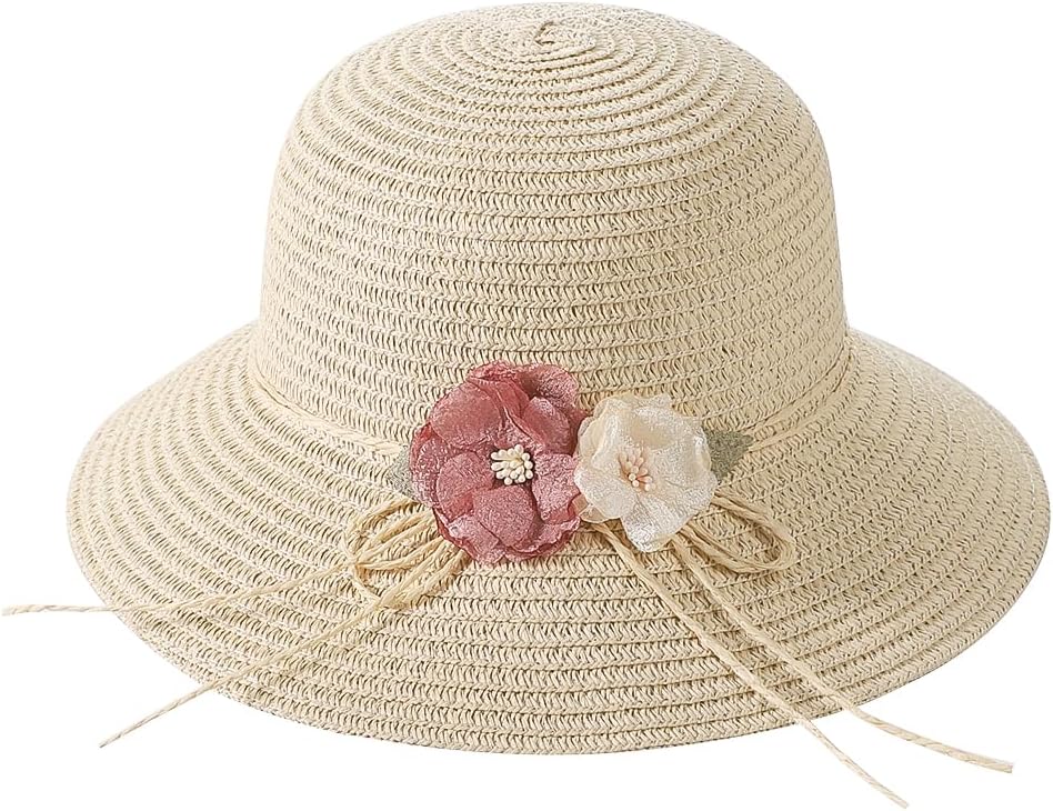 Girl Floral Straw Hat with Bag Set Kid Cute Beach Summer Sun Hat Princess Travel Bucket Small Wallet for Holiday Outdoor - Image 4