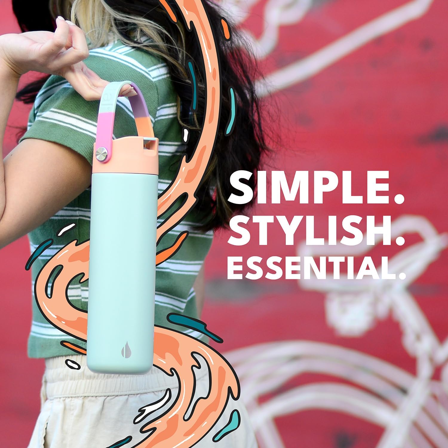 Elemental 24oz Insulated Water Bottle with Straw - 100% Leak-Proof Stainless Steel Core Water Bottles for Travel, Sports & Gym - Fits in Car Cup Holder - BPA Free Double Wall Insulation - Mint Sorbet - Image 7