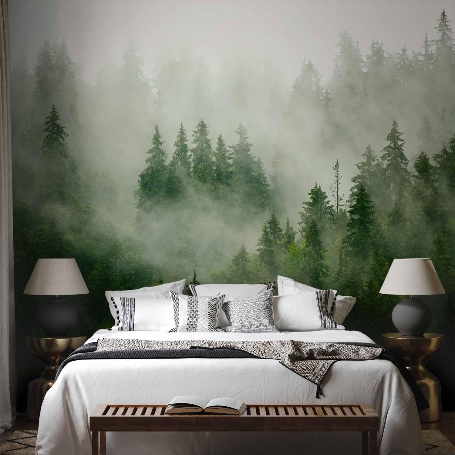 murando Carta da parati Foresta Nebbia 500x350 cm Fotomurali in TNT Murale alla moda Decorazione da Muro XXL Poster Gigante Design Cameretta Carta per pareti Natura Paesaggio scandinavo c-B-0533-a-b