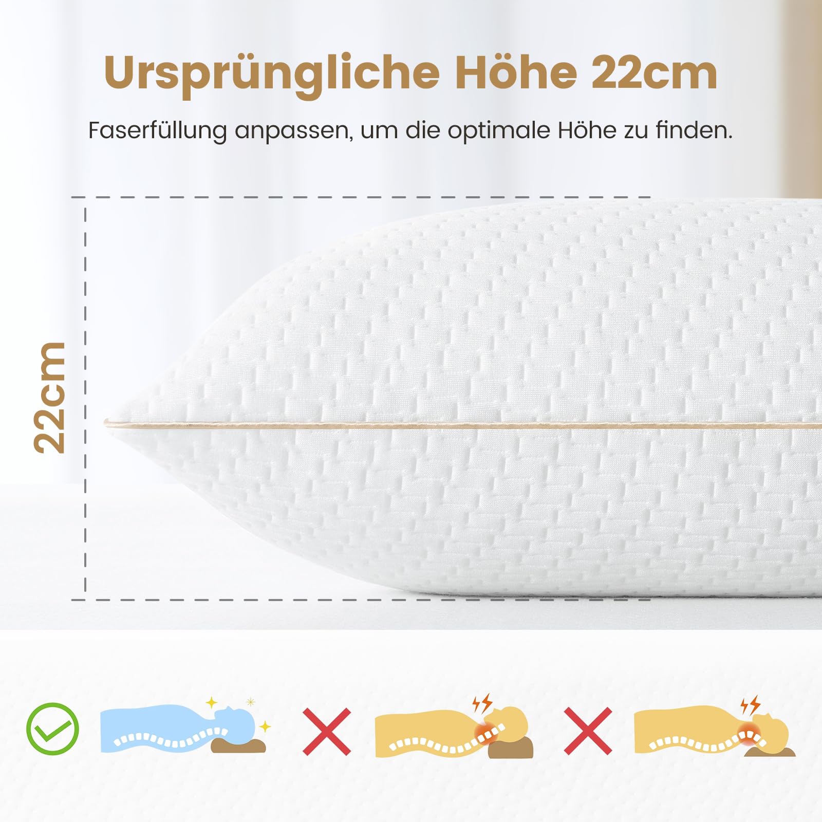 BedStory Kopfkissen 40x80 2er Set Bambusfasern Bezug Antimilben antibakteriell Mikrofasern 950g hypoallergen atmungsaktiv