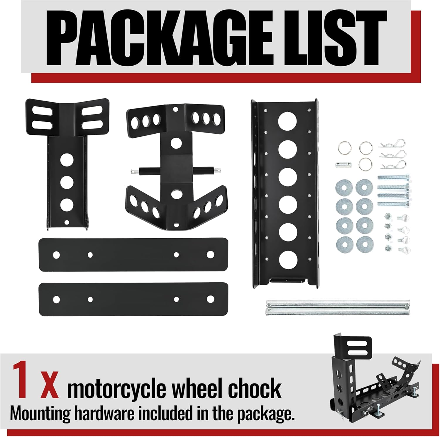 KUAFU Motorcycle Wheel Chock Stand 3000 LBS Adjustable Heavy Duty Fit for 14”-22“ Wheels Motorbikes for Trailer Garage Truck Stand Stable Tubes Crusier Sports Dirt Bike