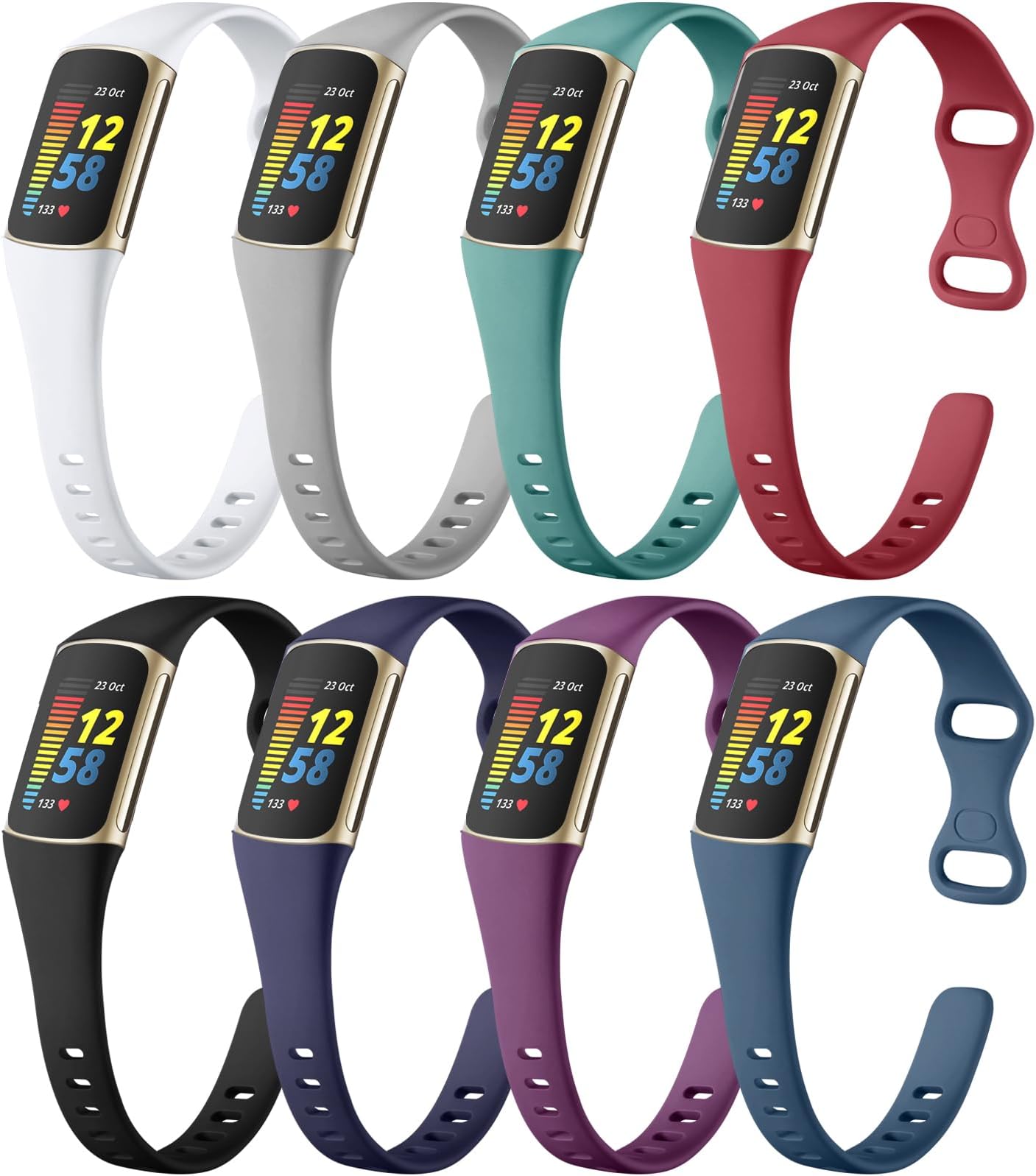 8 Pack Band Compatible with Fitbit Charge 5/Charge 6 Bands for Women Men, Soft Slim Silicone Waterproof Sport Strap Replacement Wristband Accessories for Fitbit Charge 5/6 Fitness Tracker