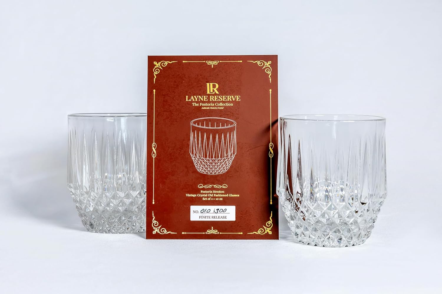 Layne Reserve Fostoria Stratton Crystal Whiskey Glasses Set - Authentic Vintage Fostoria Old Fashioned Rocks Glasses, Luxury Heavy Bourbon & Scotch Glassware for Cocktails (10 oz)