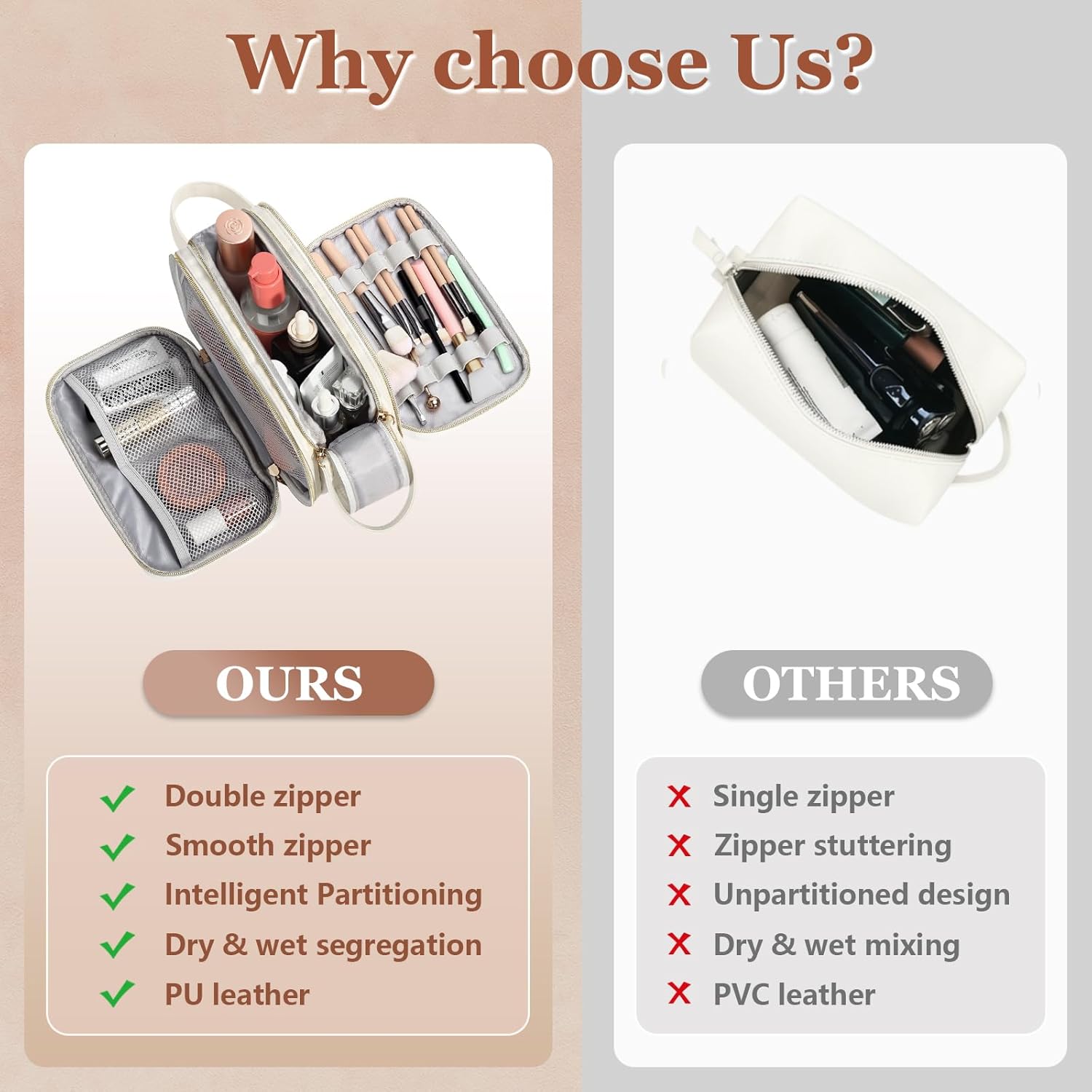 Makeup Bag for Women,Large Capacity Makeup Organizer with Multiple Compartments,Water-Resistant Portable Cosmetic Bag Travel Makeup Pouch,Make up Case Gifts for Mother's Day Women Birthday,White- S