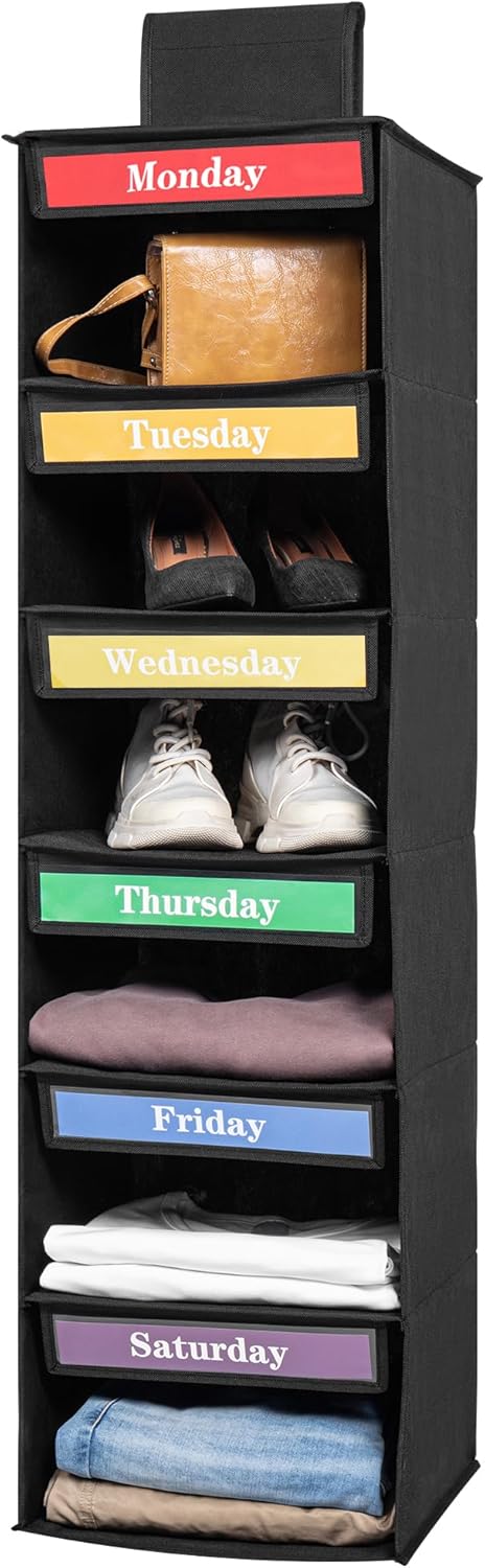 6-Day Adult & Kids Hanging Closet Organizer and Storage | Monday-Saturday Days of The Week Clothes Organizer | Space-Saving | Mornings Made Easy by Creative Dad