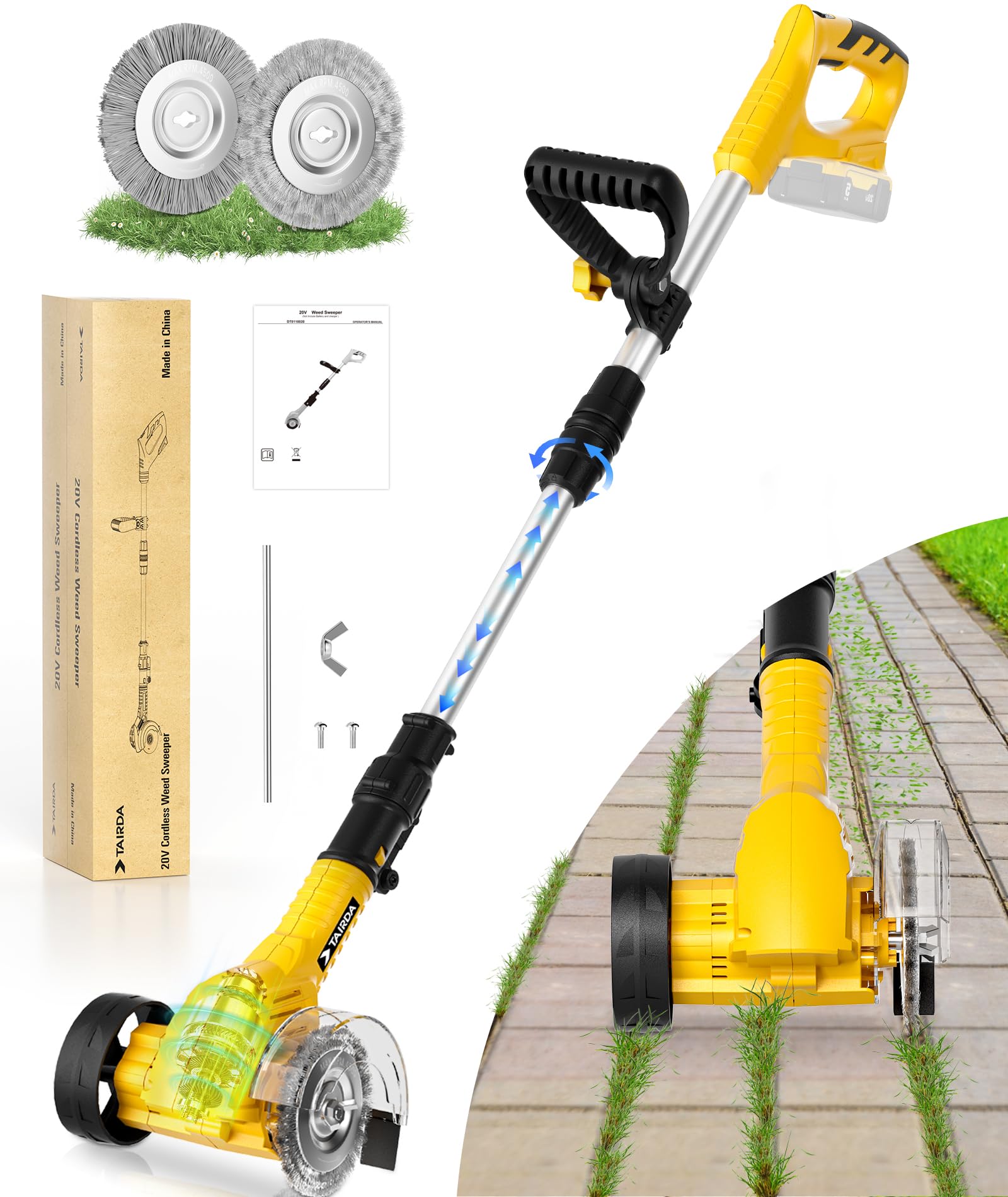 Crack Weeder for DeWalt 20V Max Battery(NO Battery), Cordless Electric Crevice Weeding Tool with Wire & Nylon Blush, Weed Puller for Patio Sidewalk Driveway Garden Paver Cleaning (Bare Tool)