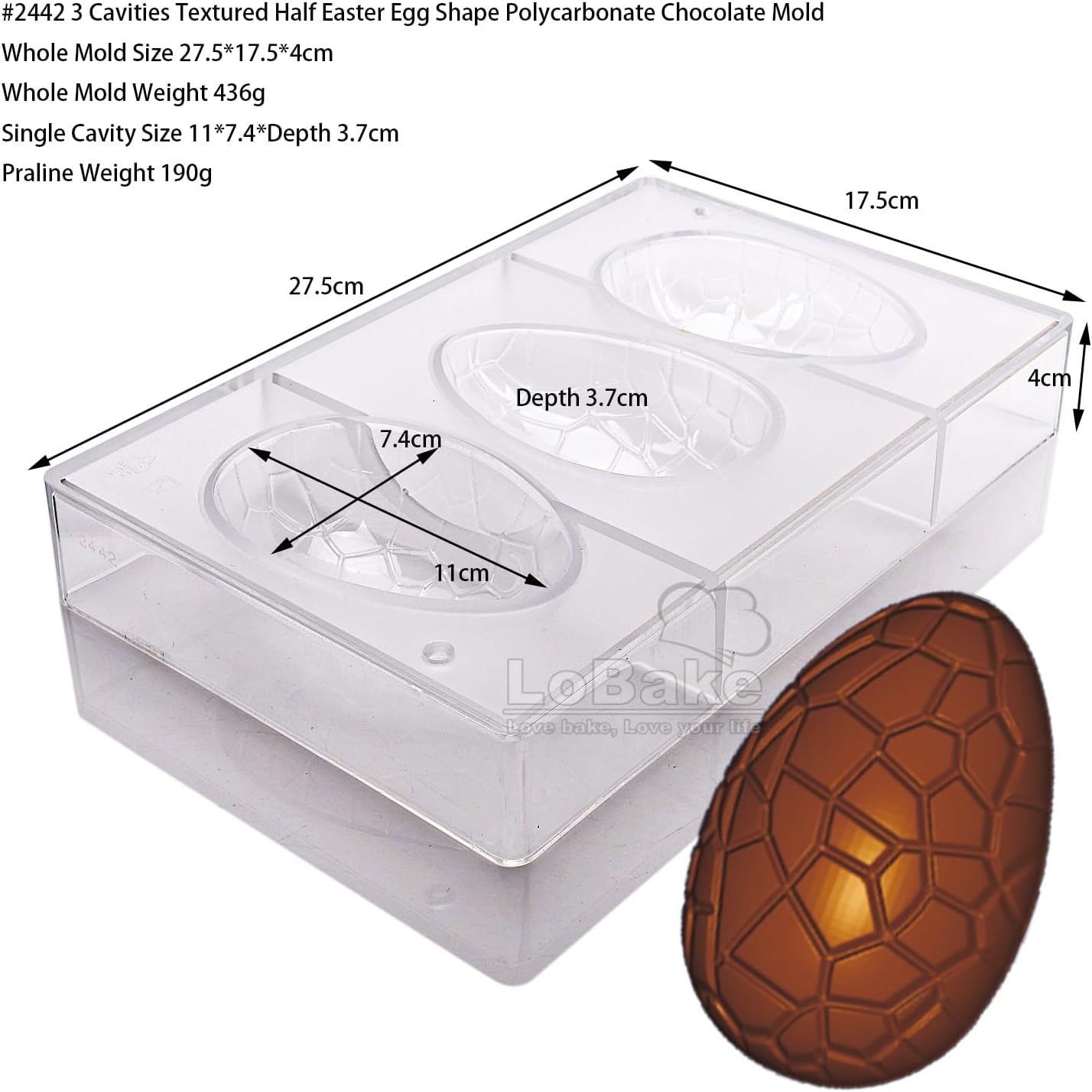 Different Diameter Easter Egg Smooth Stripy Textured Diamond Shape PC Plastic Dinosaur Eggs Chocolate Mold Half Candy Sugarcraft Making DIY Bakery (Textured 2442 Easter Chocolate Mold)