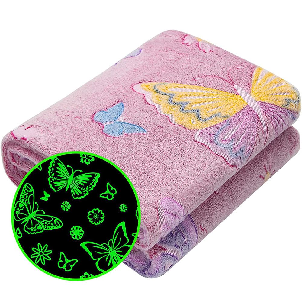 Happy Hues Butterfly Glow in The Dark Blanket-200 x 150 cm- Super Soft Fluffy Flannel Fleece All Season Blanket for Babies-Toddlers-Kids & Teens Boys & Girls- Best Gifting Ideas for 0-15 Years-Pink 4